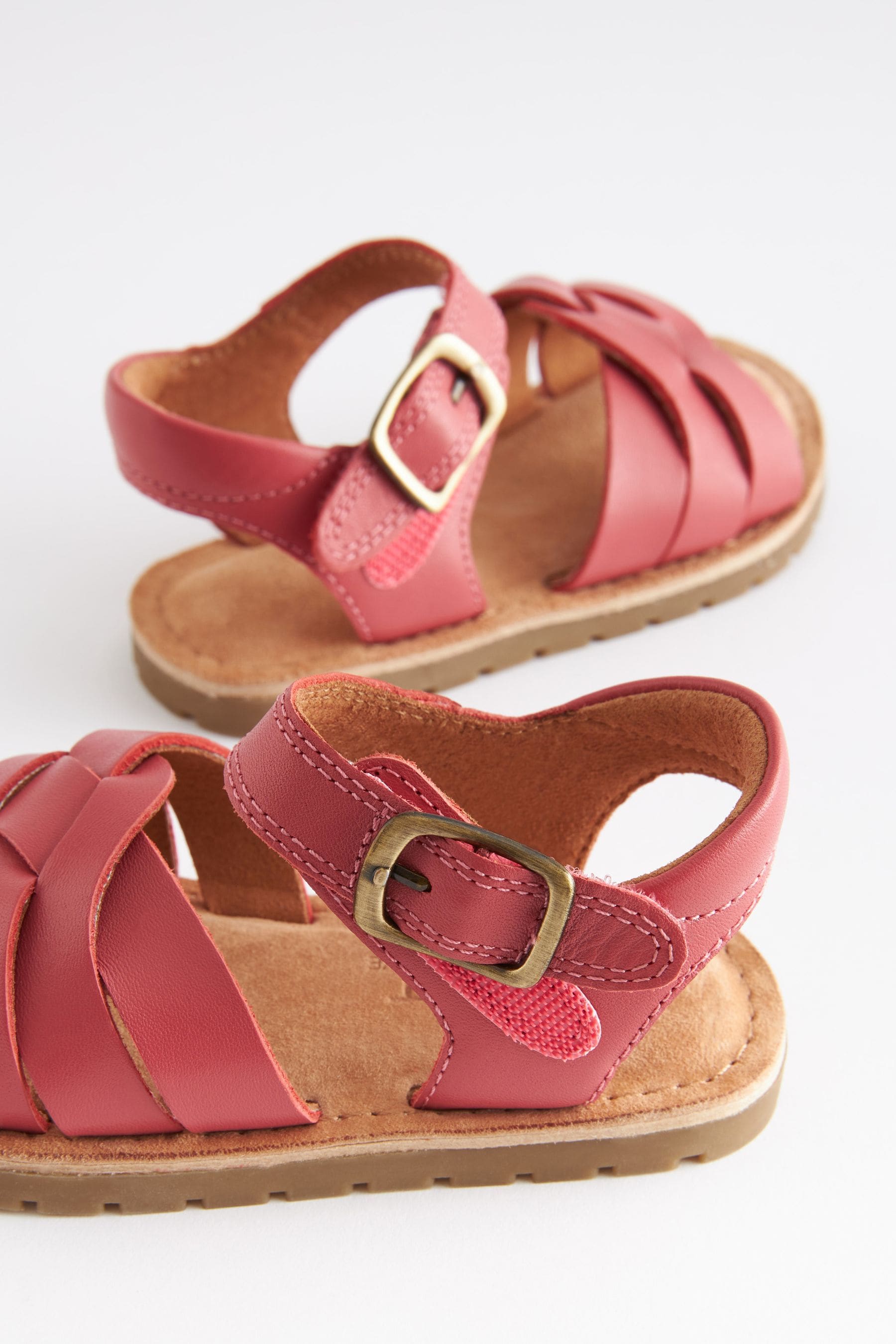 Pink Leather Woven Ankle Strap Sandals