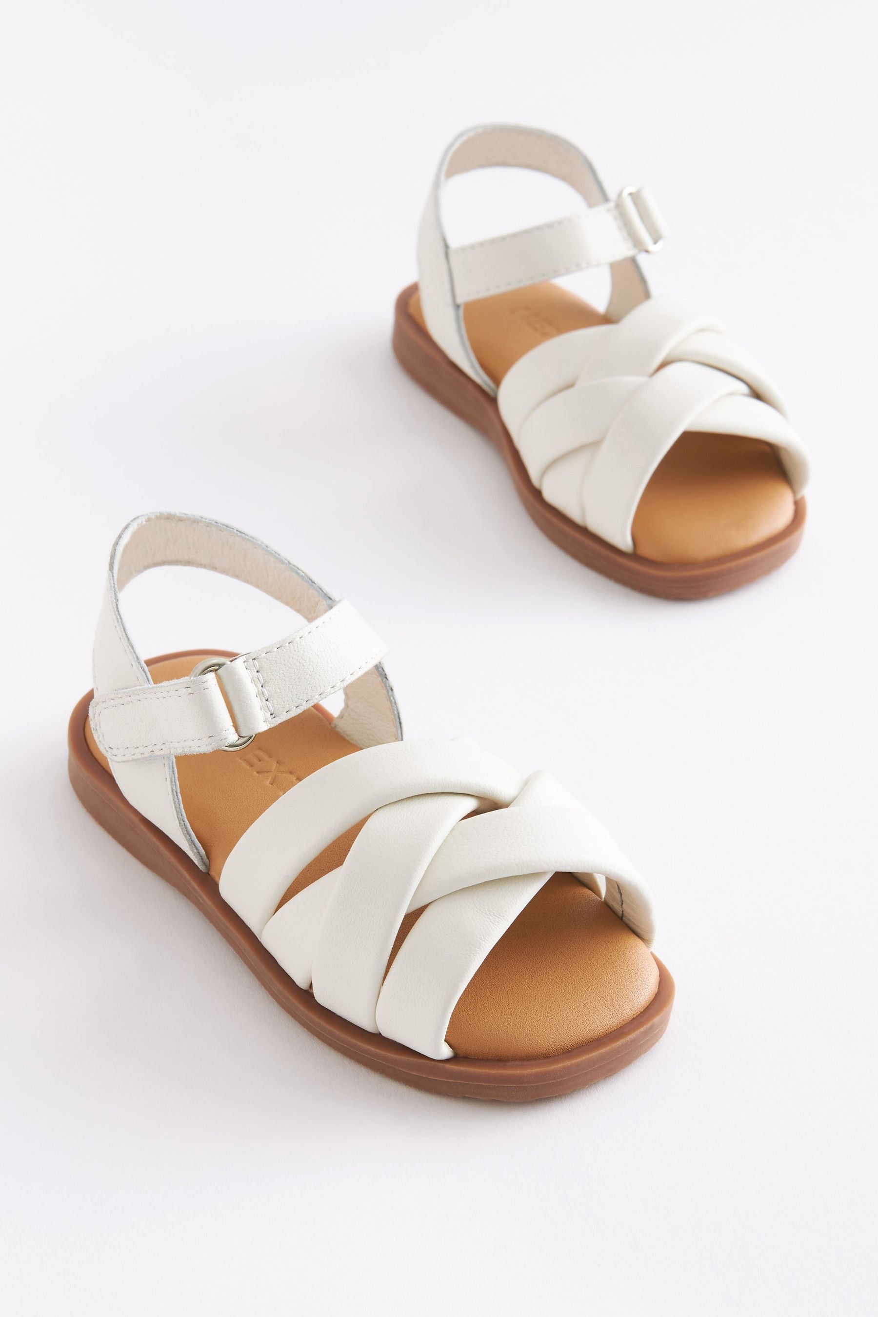 White Leather Strappy Padded Sandals