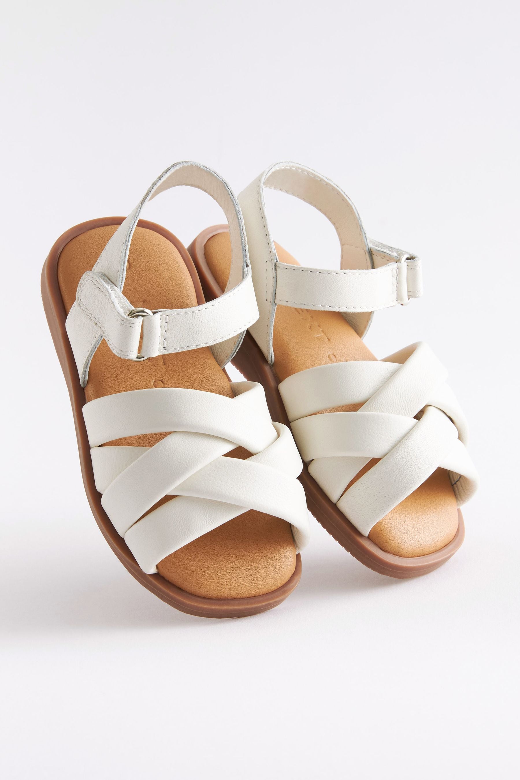 White Leather Strappy Padded Sandals