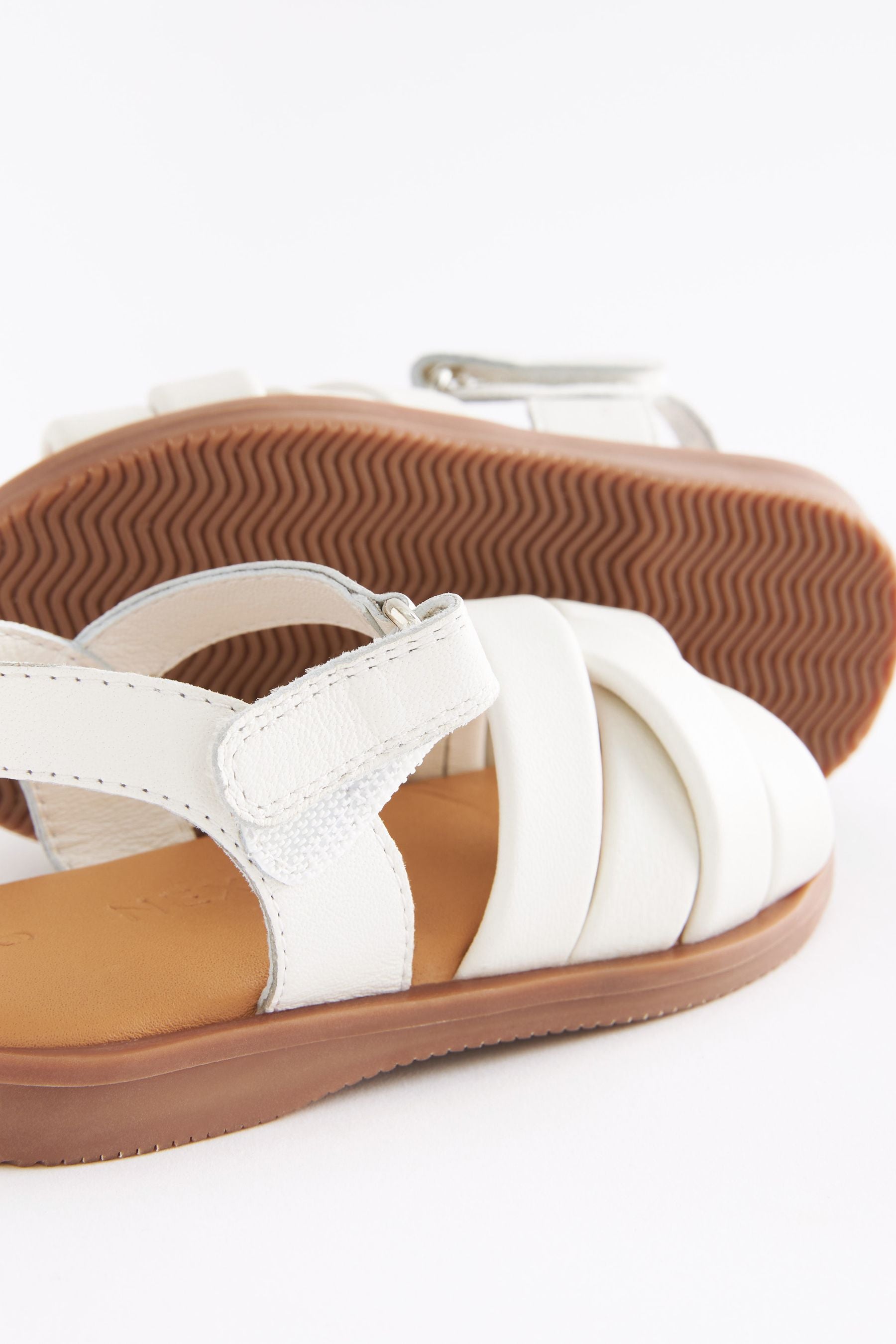 White Leather Strappy Padded Sandals