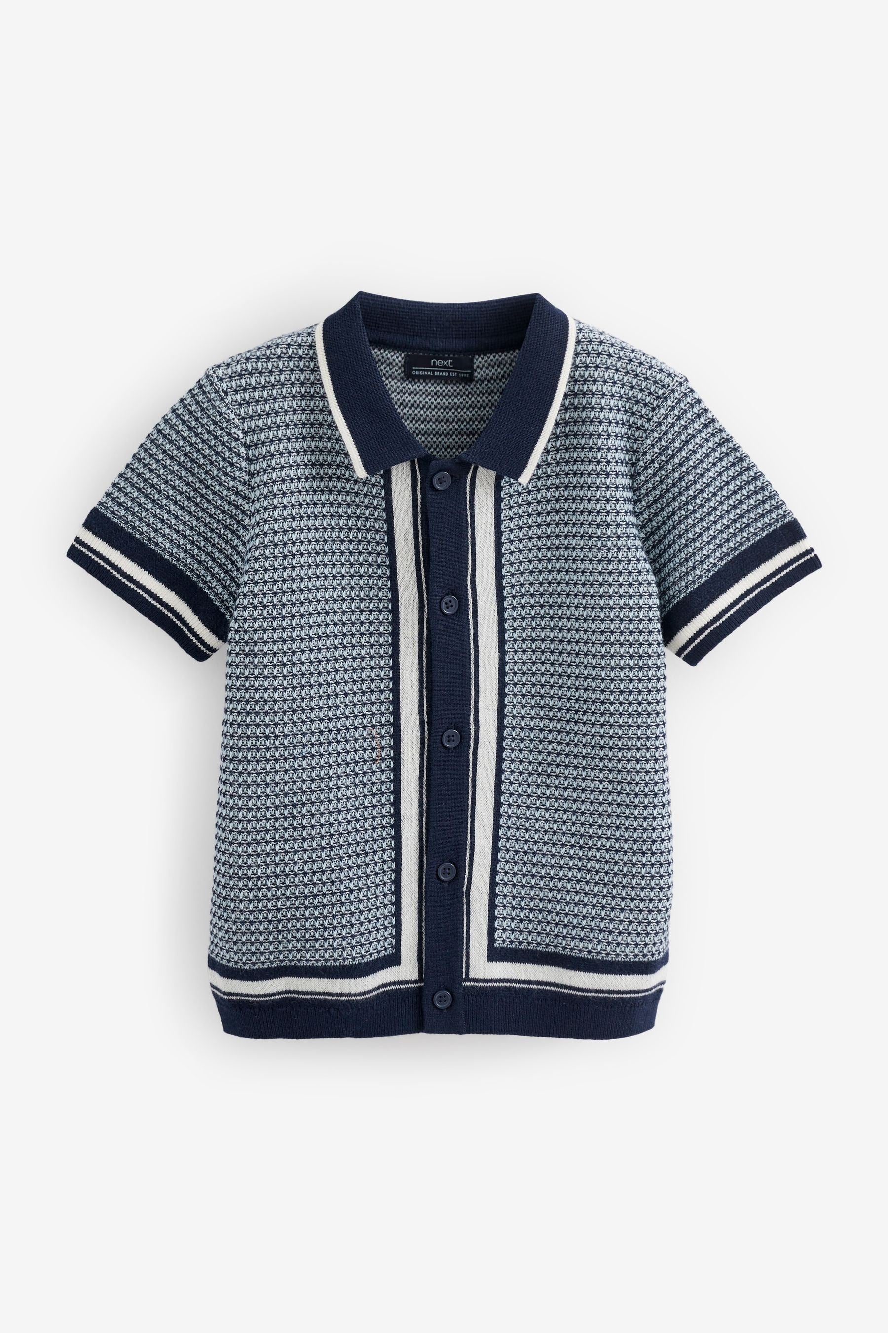 Navy Blue Knitted Button Through Polo Shirt (3mths-7yrs)