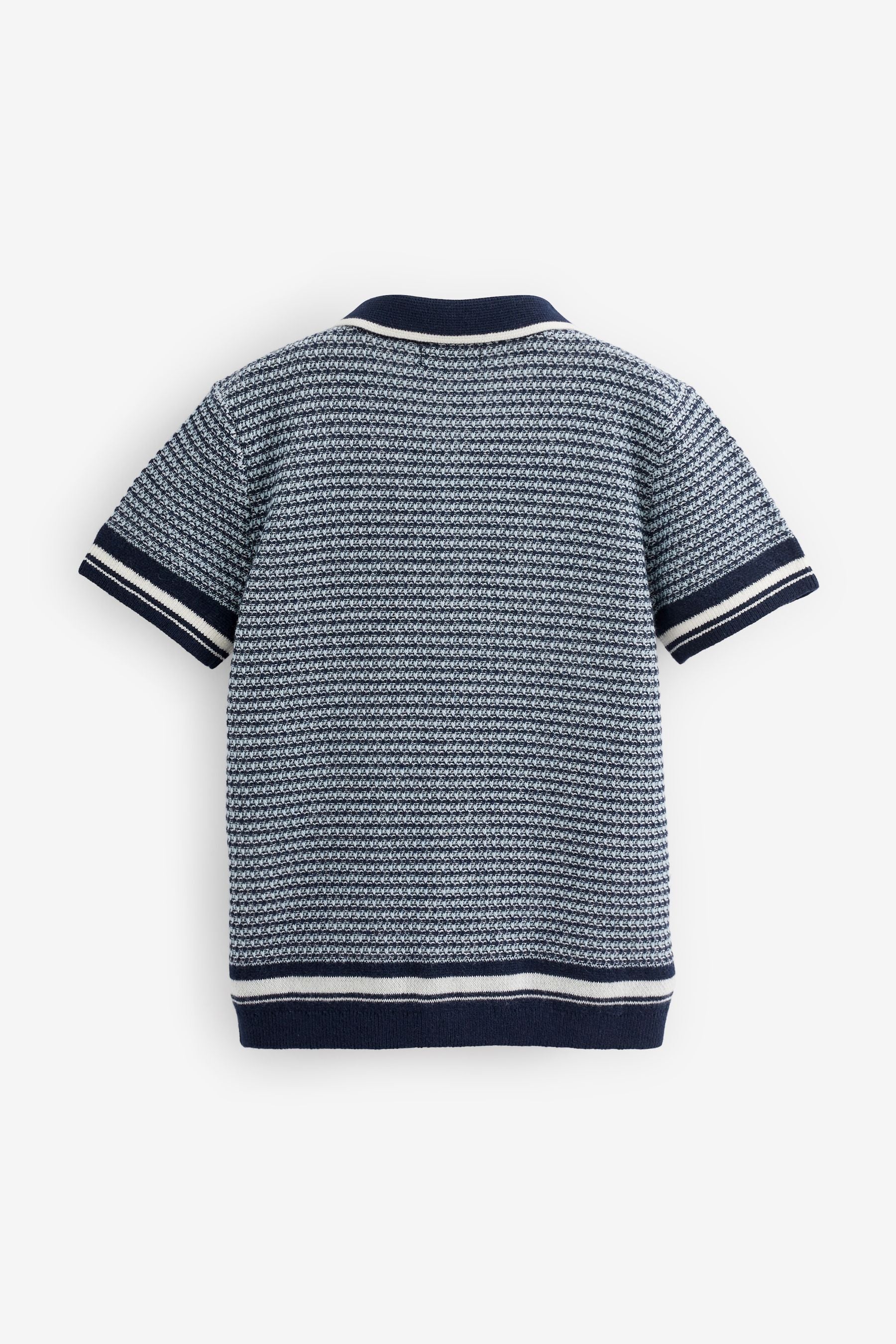 Navy Blue Knitted Button Through Polo Shirt (3mths-7yrs)