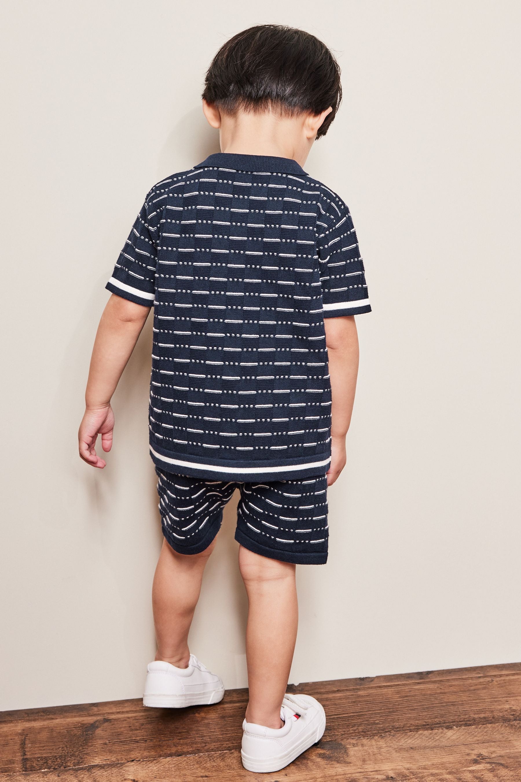 Navy Blue Knitted Shirt And Shorts Set (3mths-7yrs)