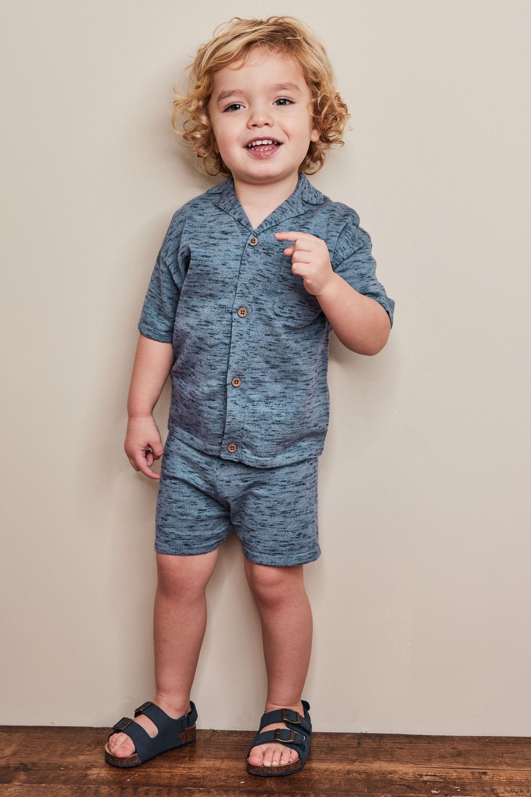 Blue Knitted Shirt And Shorts Set (3mths-7yrs)