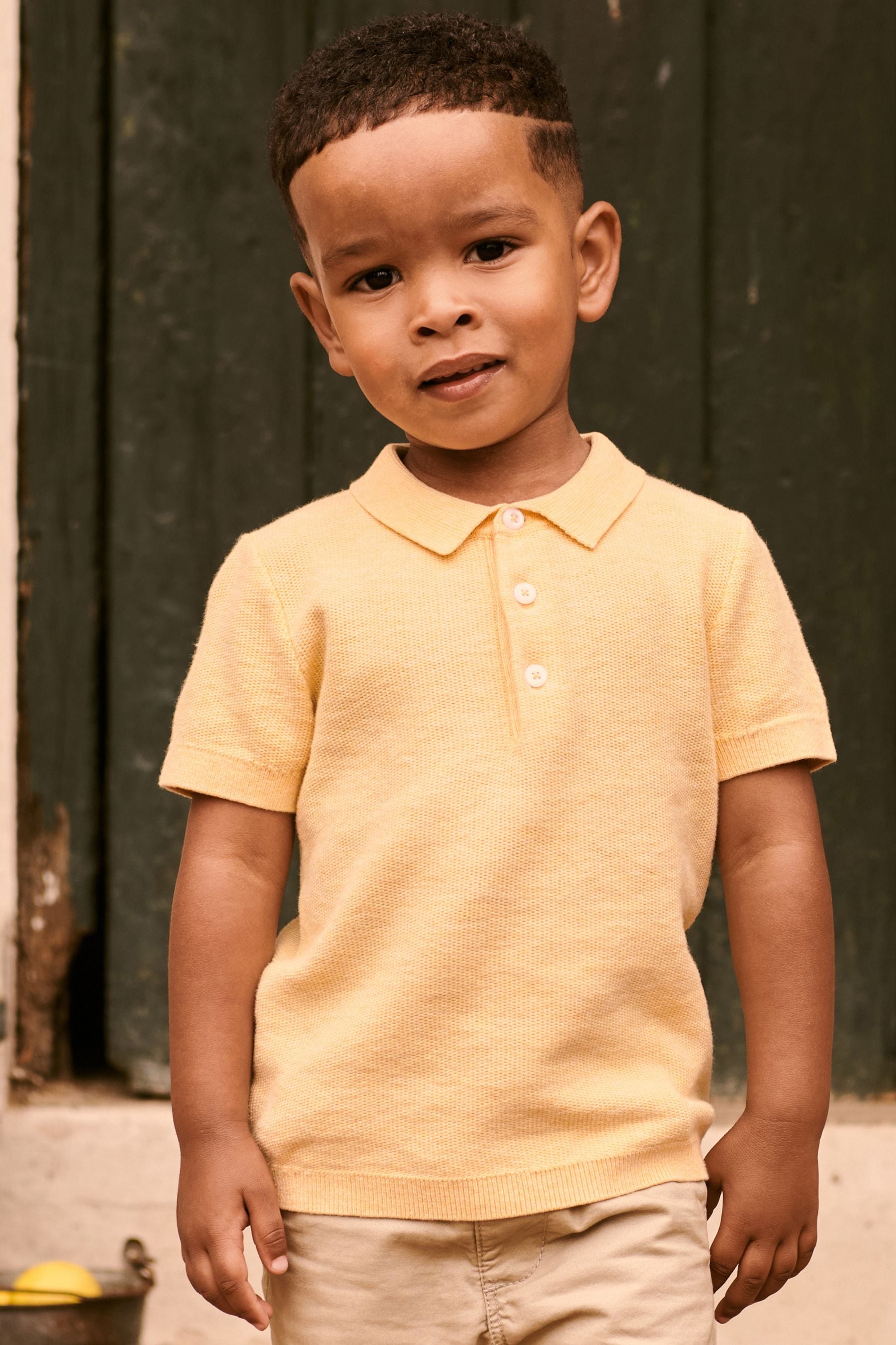 Lemon Yellow Knitted Textured Short Sleeve Polo Shirt (3mths-7yrs)