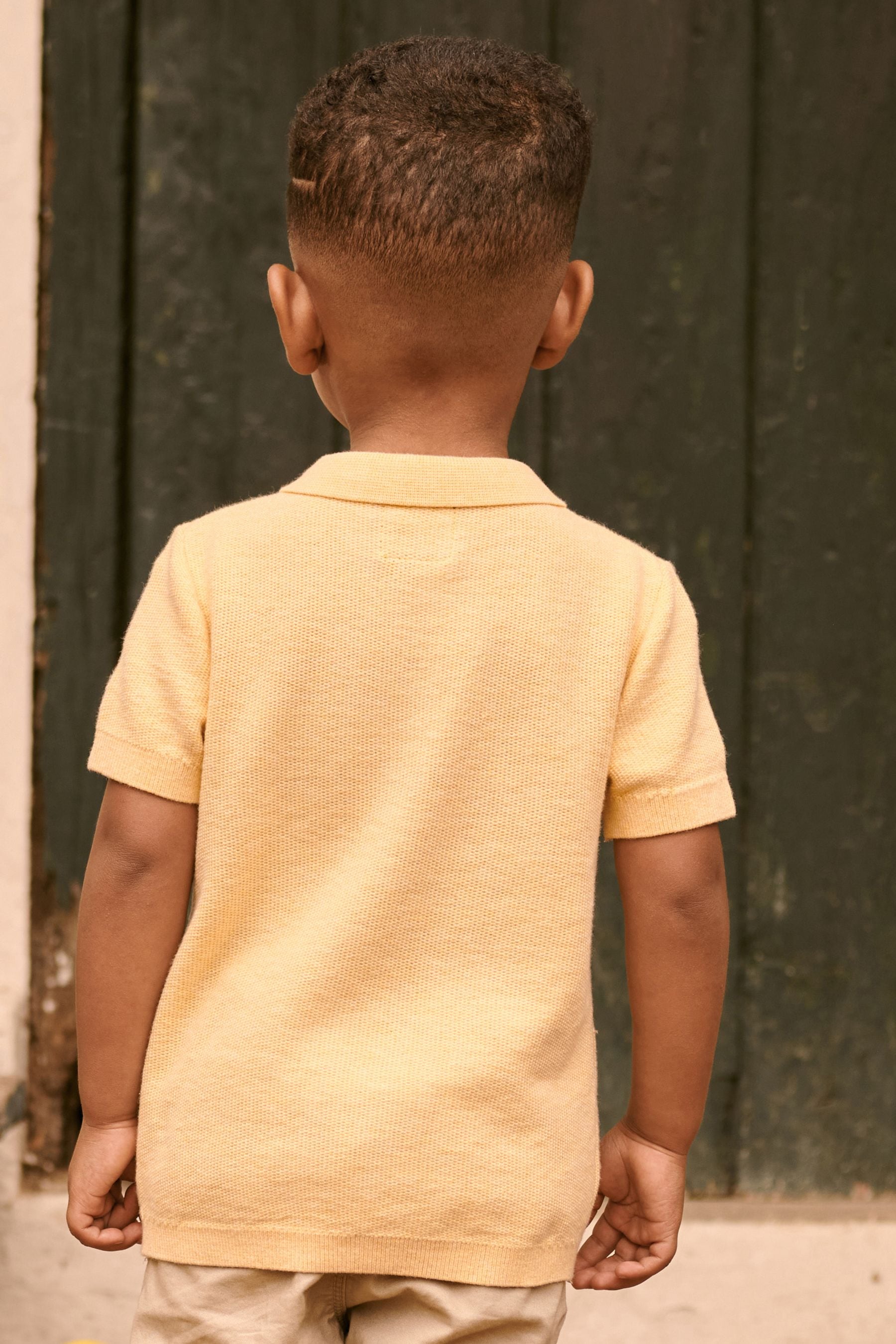 Lemon Yellow Knitted Textured Short Sleeve Polo Shirt (3mths-7yrs)