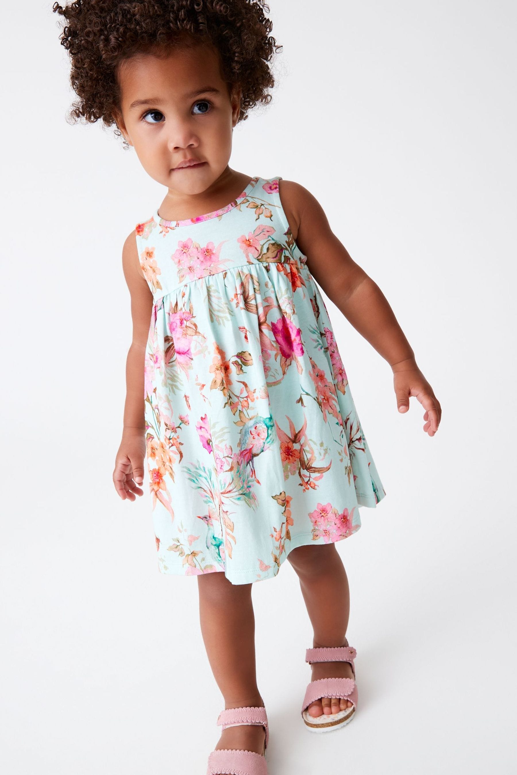 Blue Floral Sleeveless Jersey Dress (3mths-7yrs)