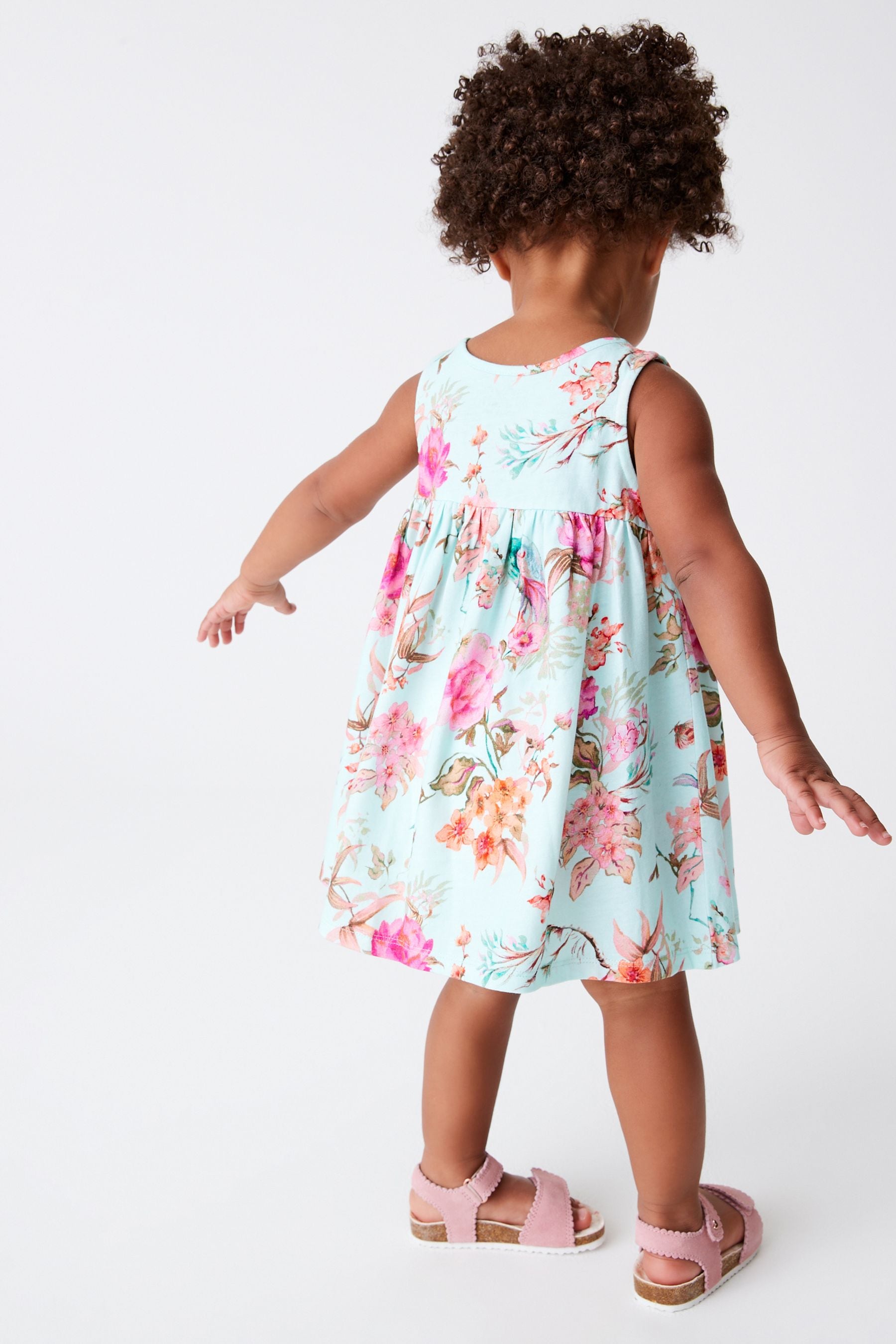 Blue Floral Sleeveless Jersey Dress (3mths-7yrs)