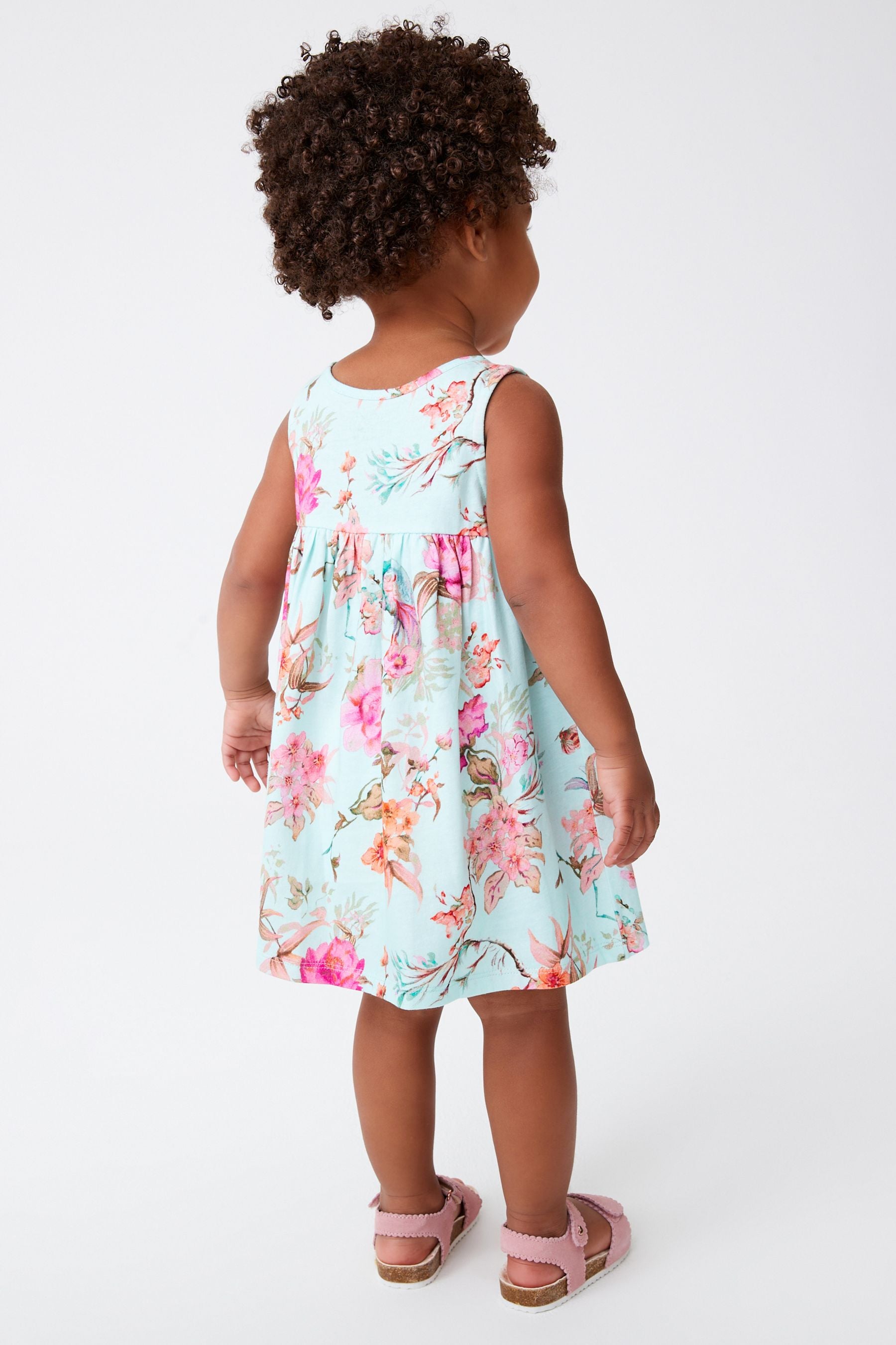 Blue Floral Sleeveless Jersey Dress (3mths-7yrs)