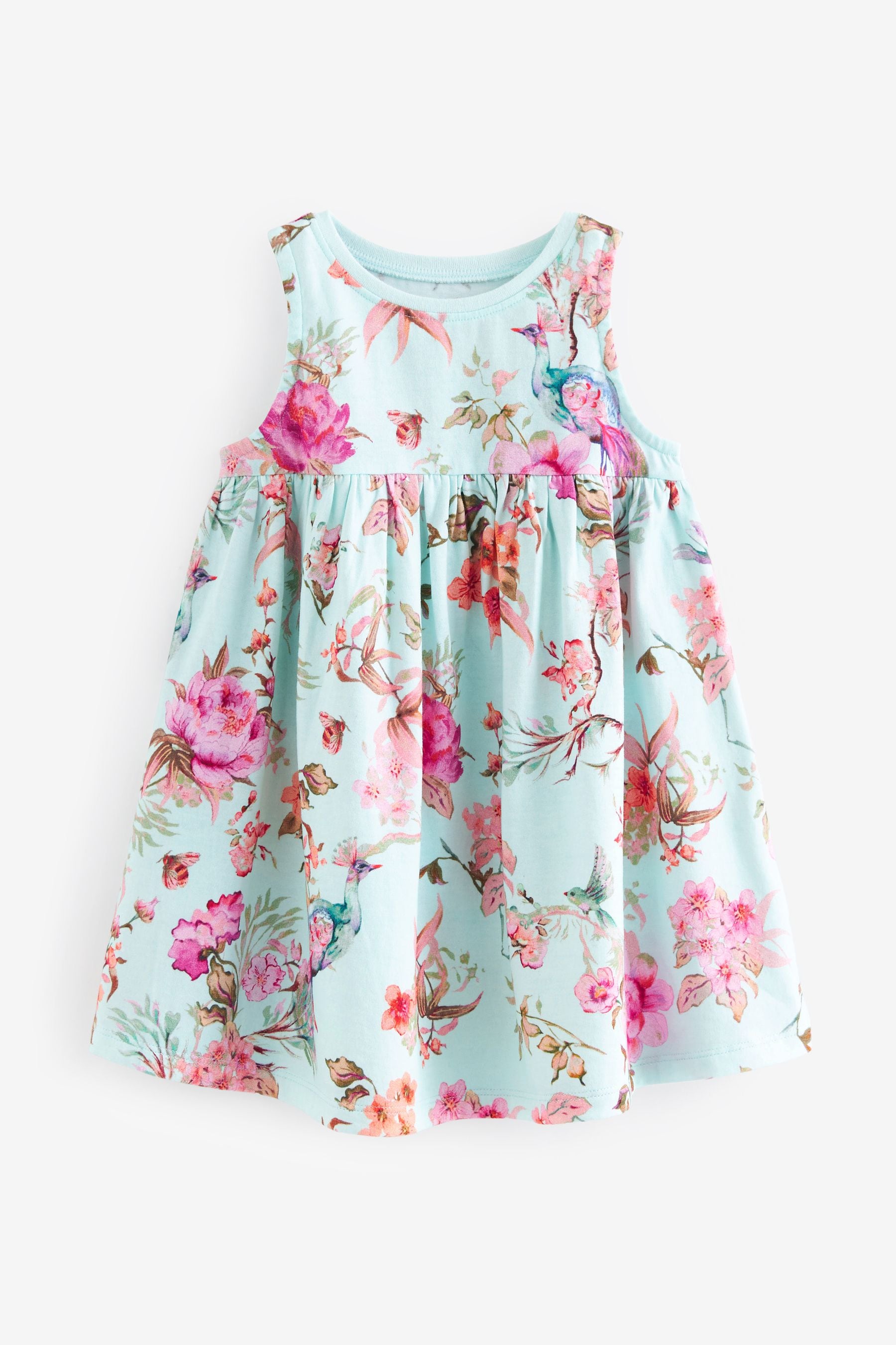 Blue Floral Sleeveless Jersey Dress (3mths-7yrs)