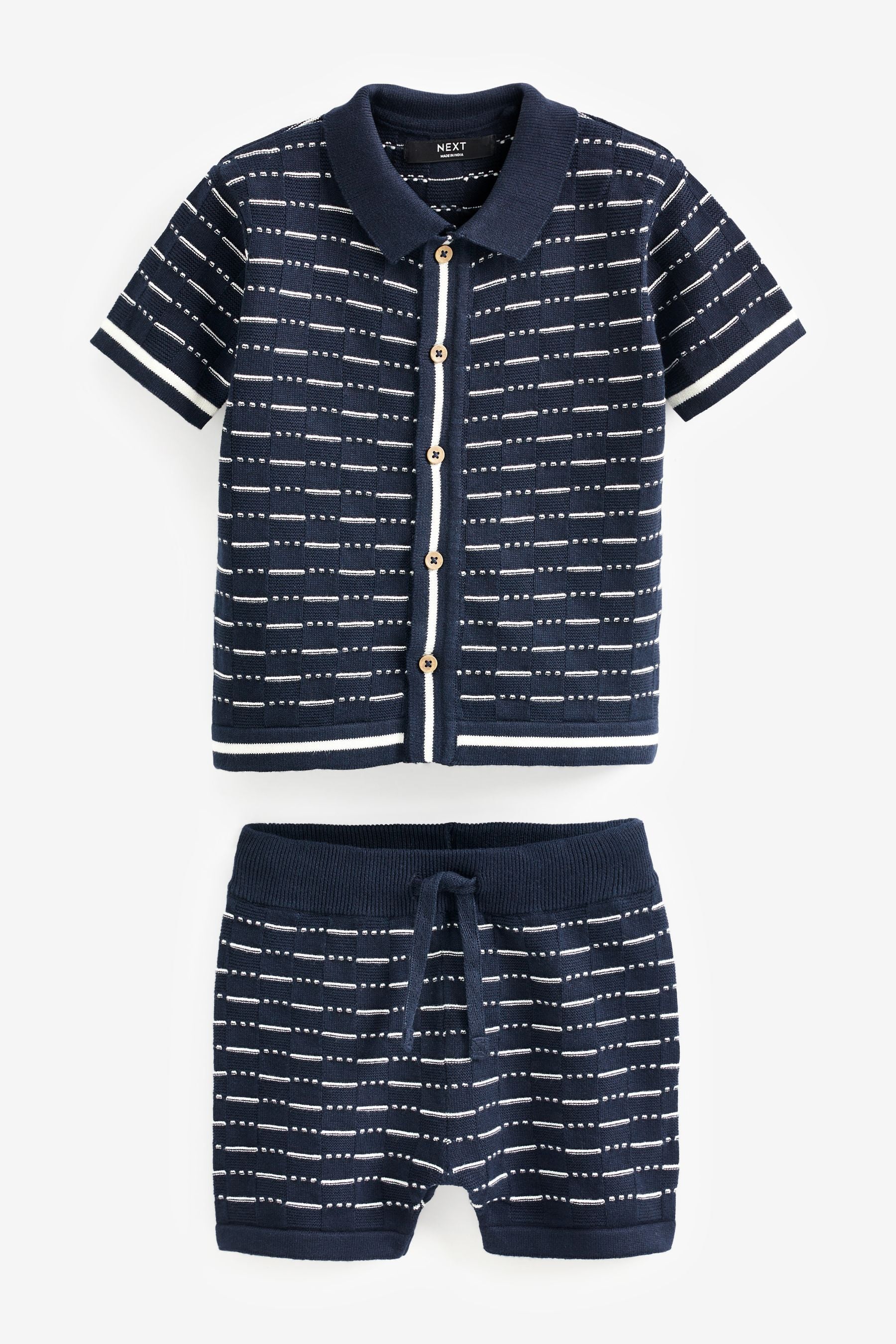 Navy Blue Knitted Shirt And Shorts Set (3mths-7yrs)