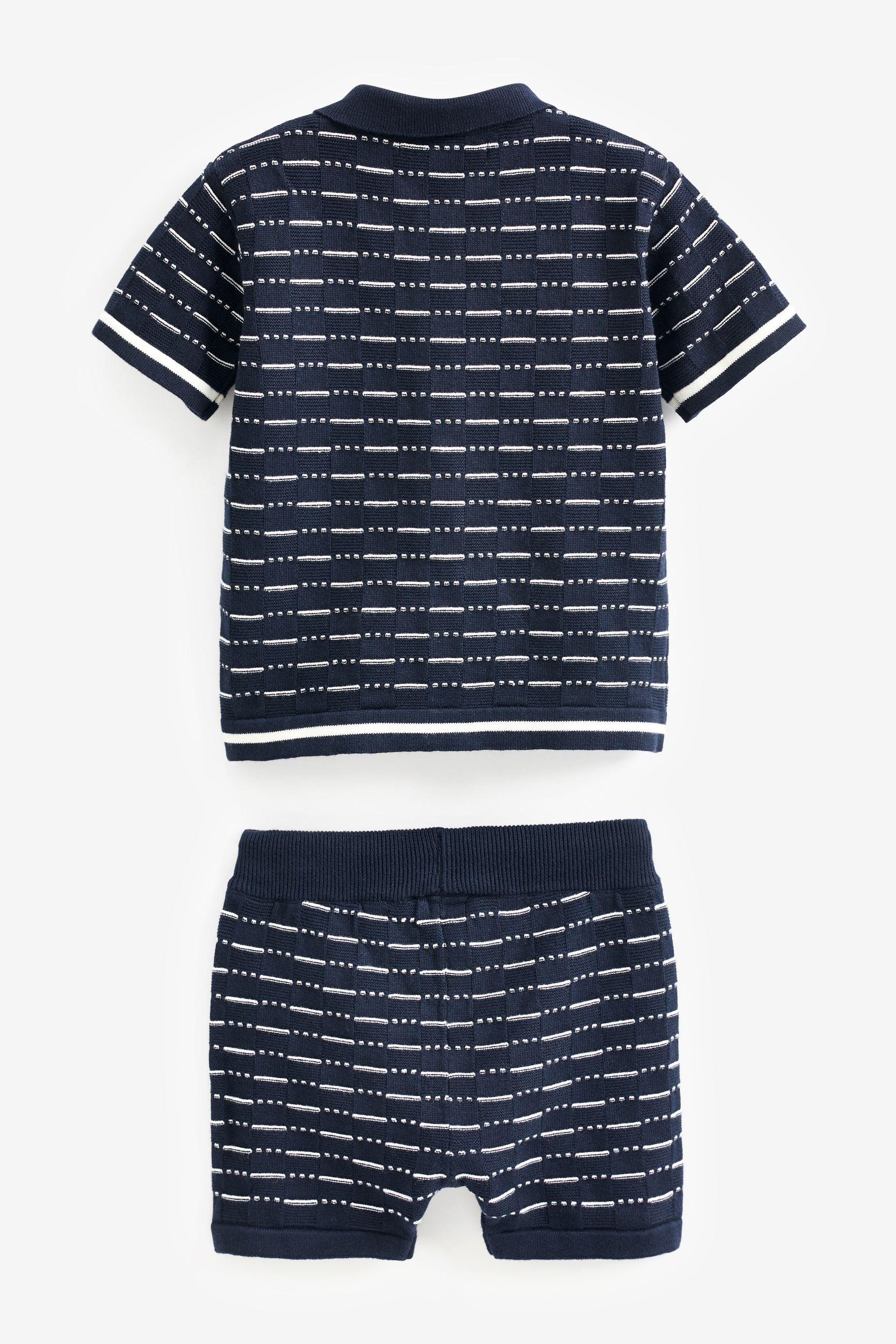 Navy Blue Knitted Shirt And Shorts Set (3mths-7yrs)