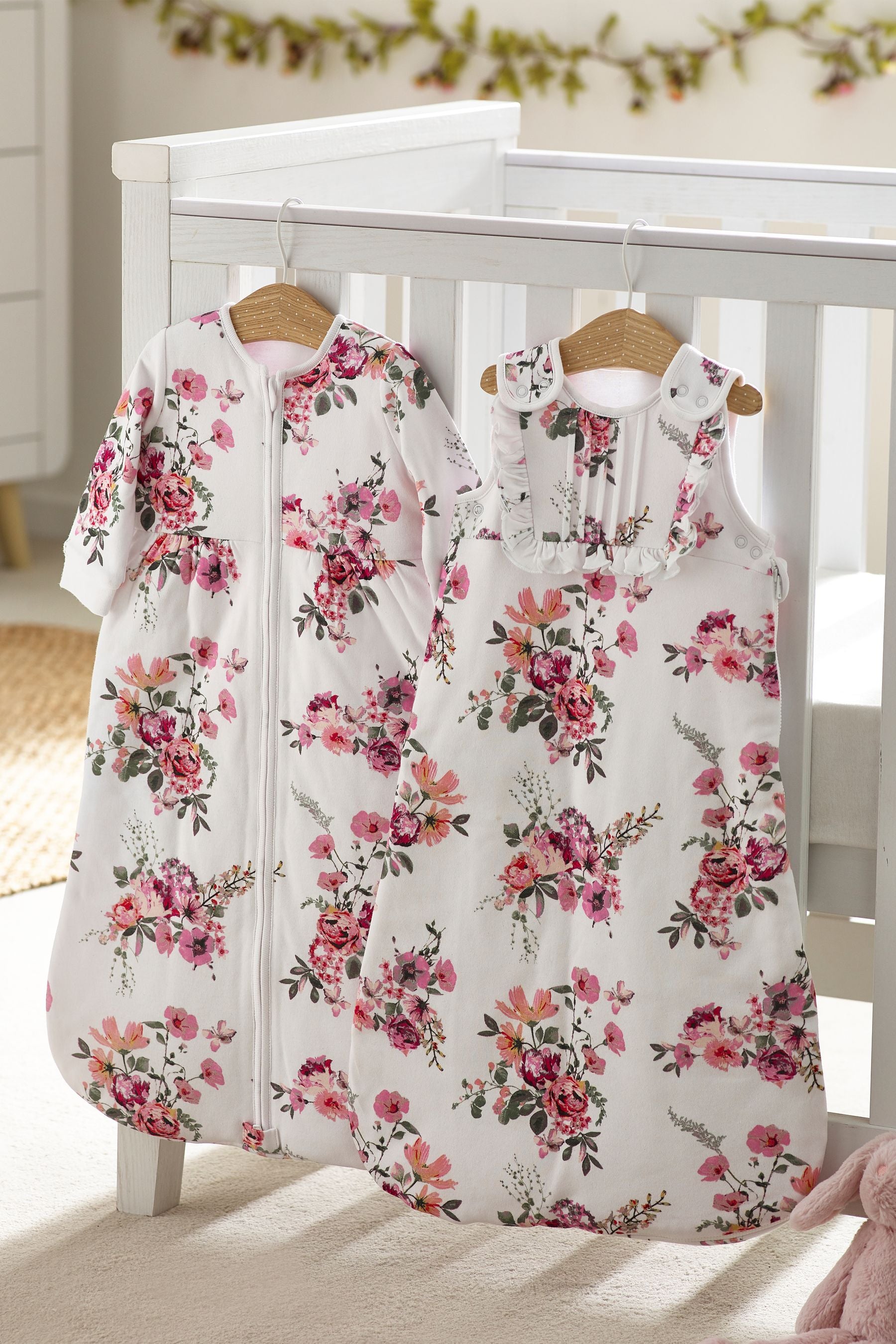 Pink Floral Baby 100% Cotton Long Sleeve 2.5 Tog Sleep Bag