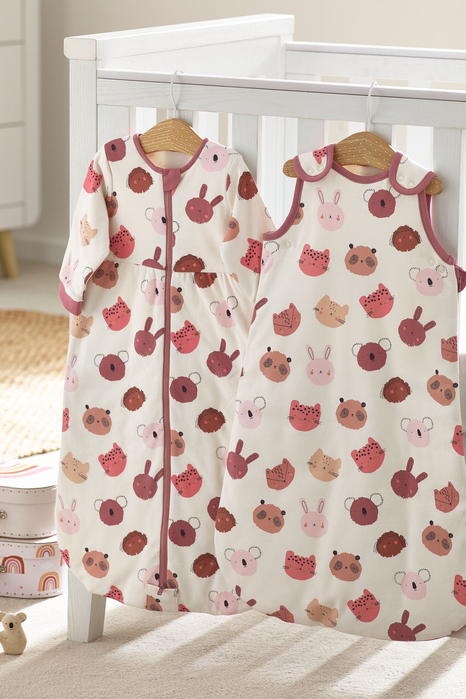 Pink Safari Animals Baby 100% Cotton Long Sleeve 2 Tog Sleep Bag