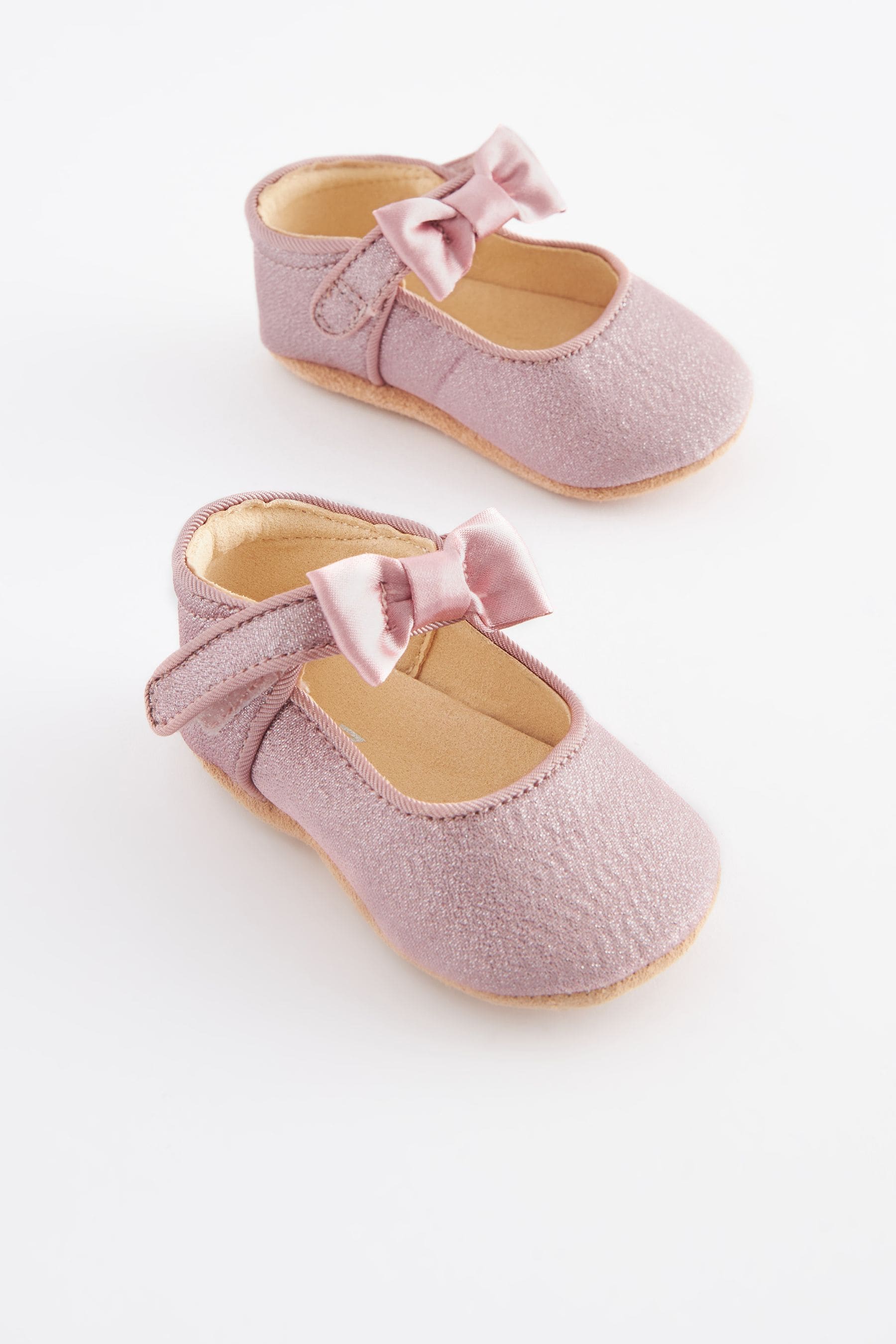 Pink Shimmer Satin Bow Occasion Mary Jane Baby Shoes (0-18mths)