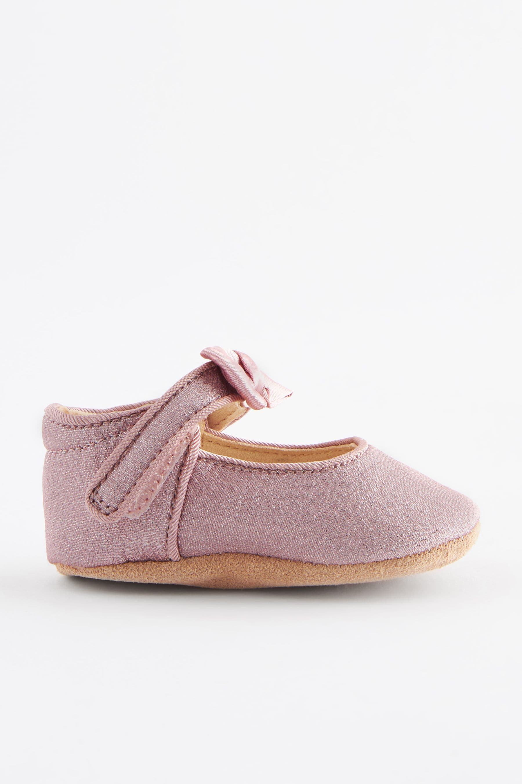 Pink Shimmer Satin Bow Occasion Mary Jane Baby Shoes (0-18mths)