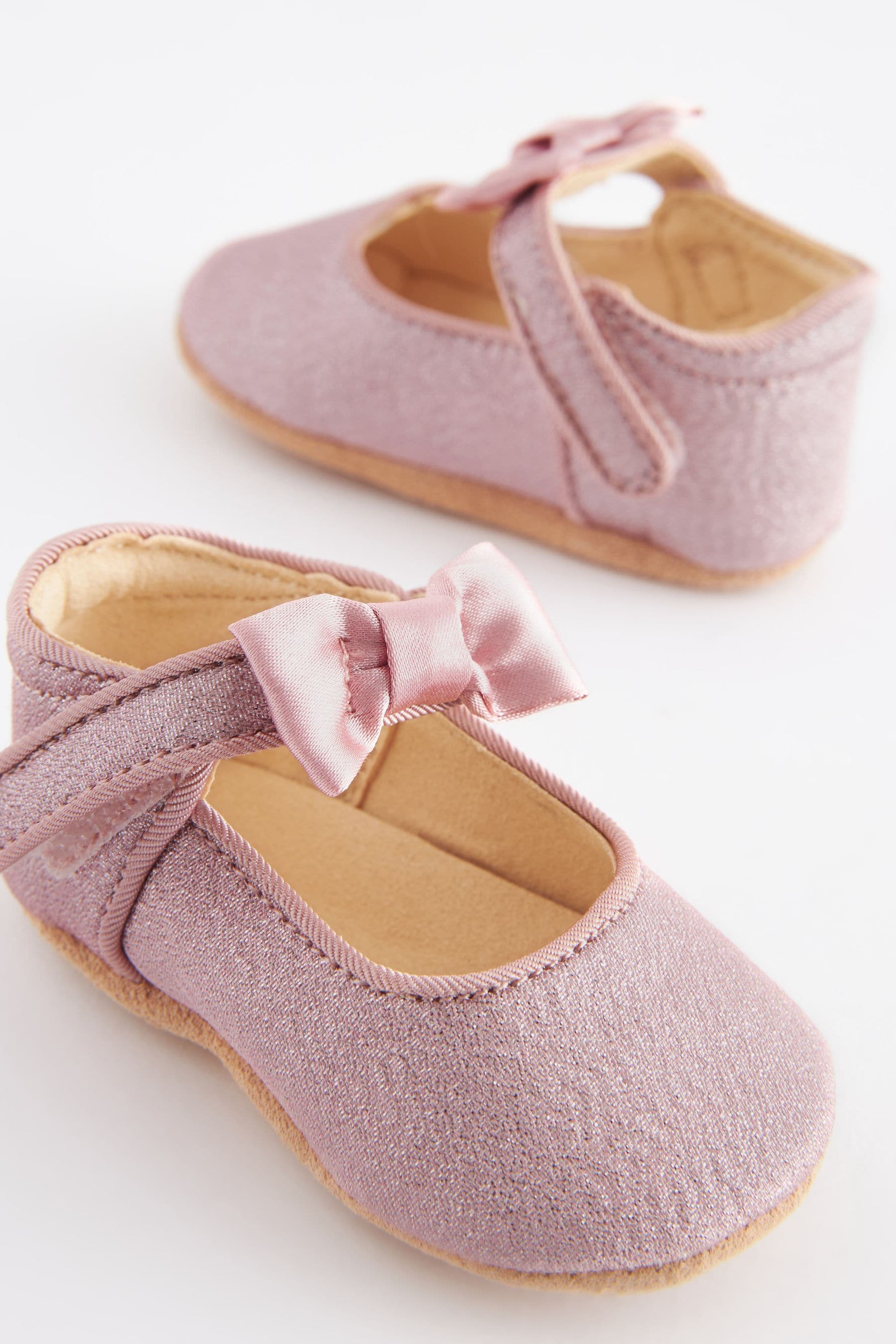 Pink Shimmer Satin Bow Occasion Mary Jane Baby Shoes (0-18mths)