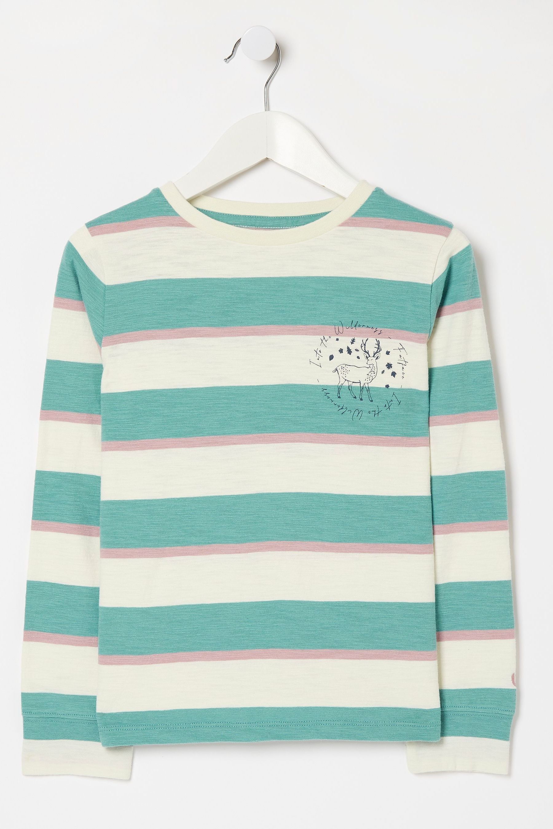 Fat Face Green Block Stripe T-Shirt