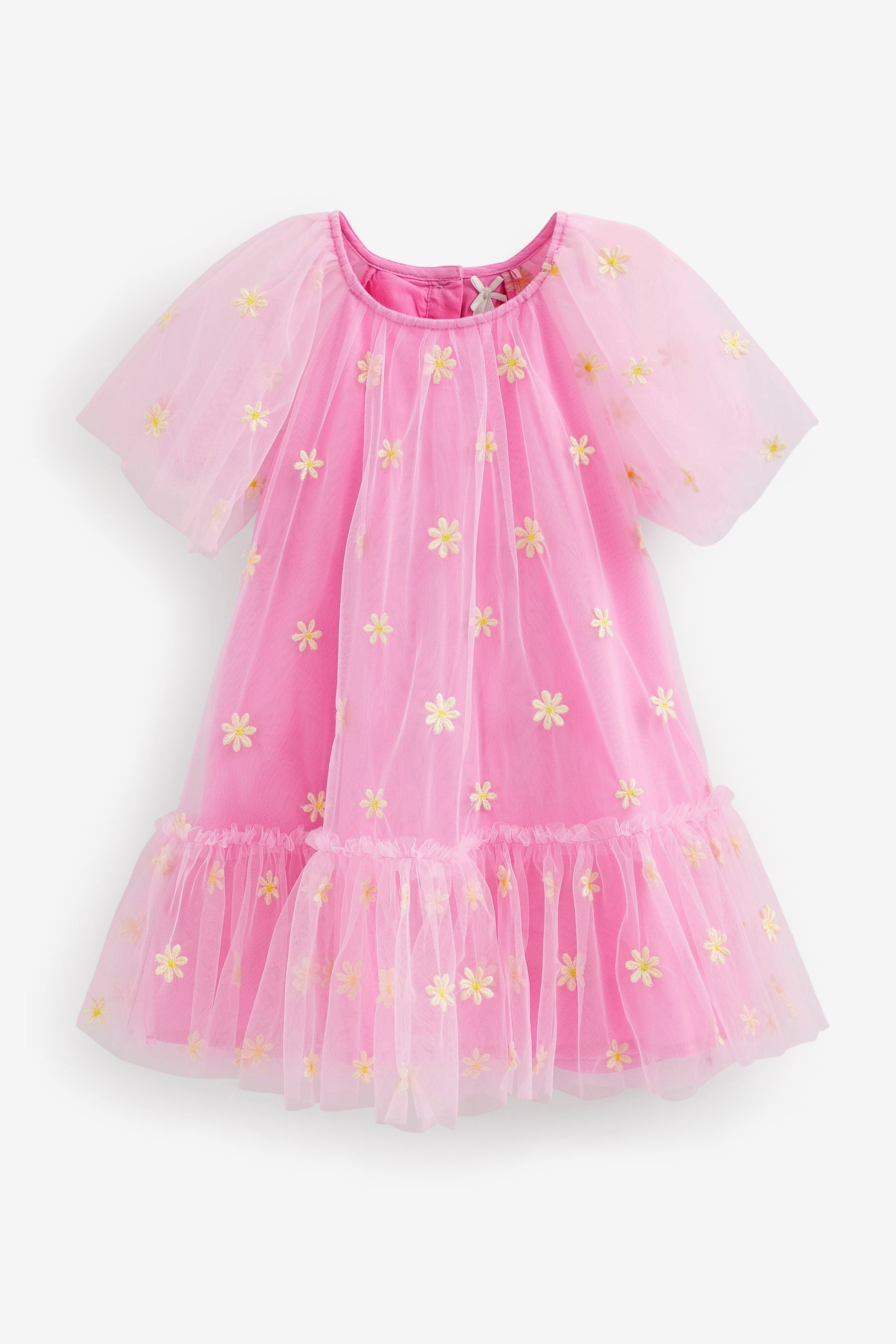 Pink Daisy Embroidered Mesh Dress (3mths-8yrs)