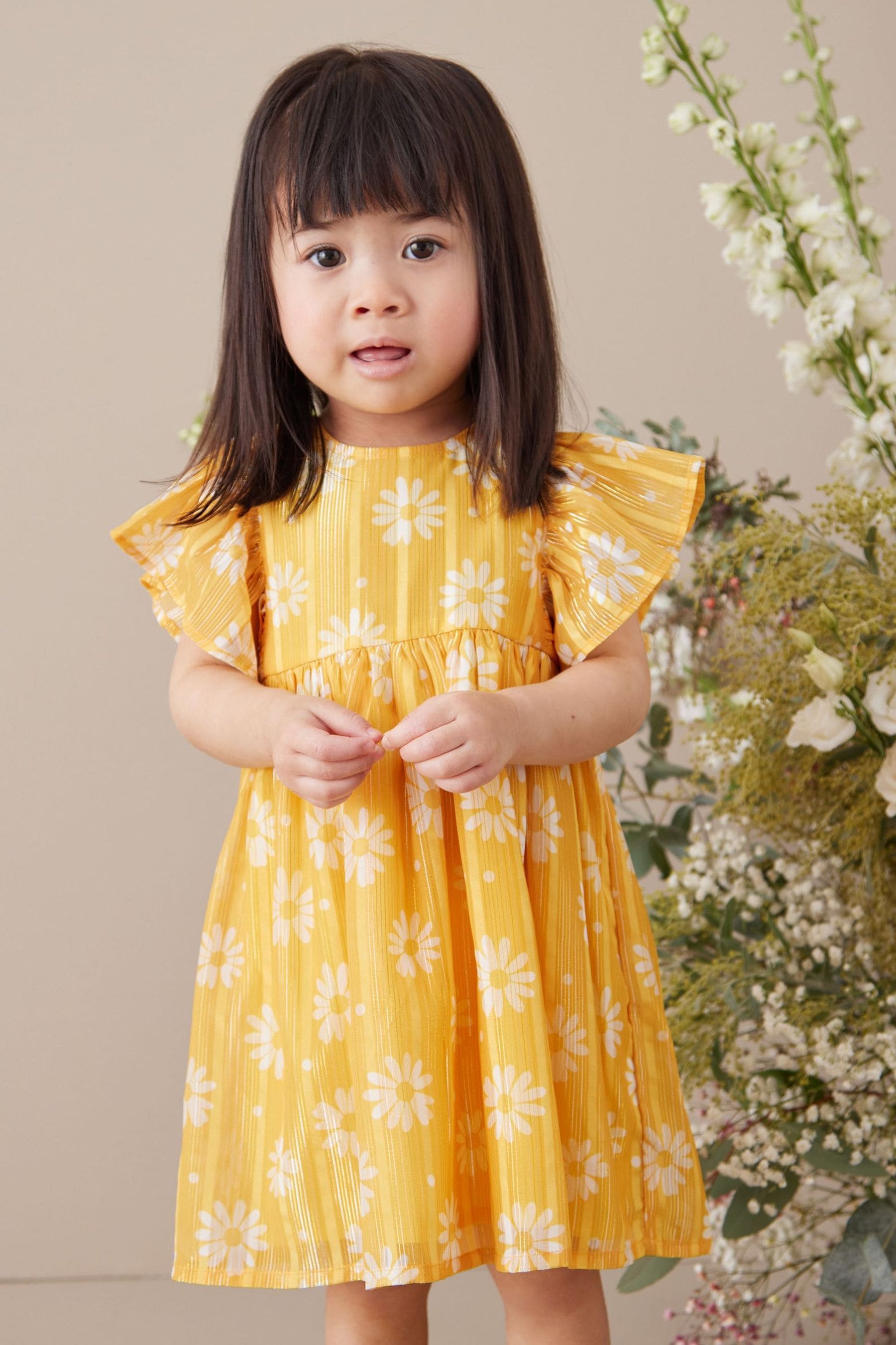 Yellow Daisy Printed Sparkle Dress (3mths-8yrs)