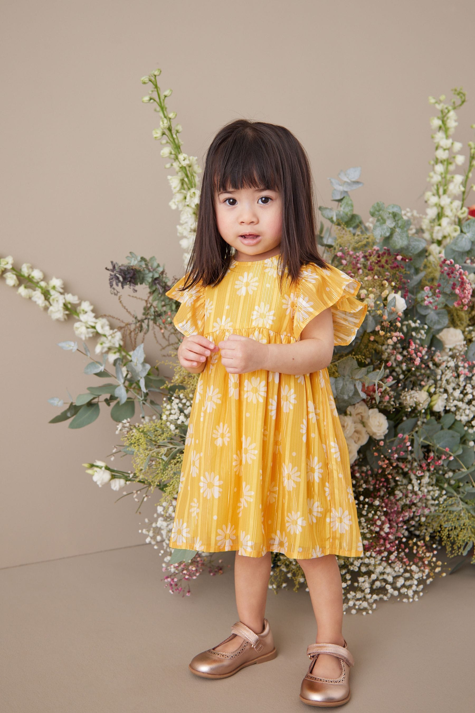 Yellow Daisy Printed Sparkle Dress (3mths-8yrs)