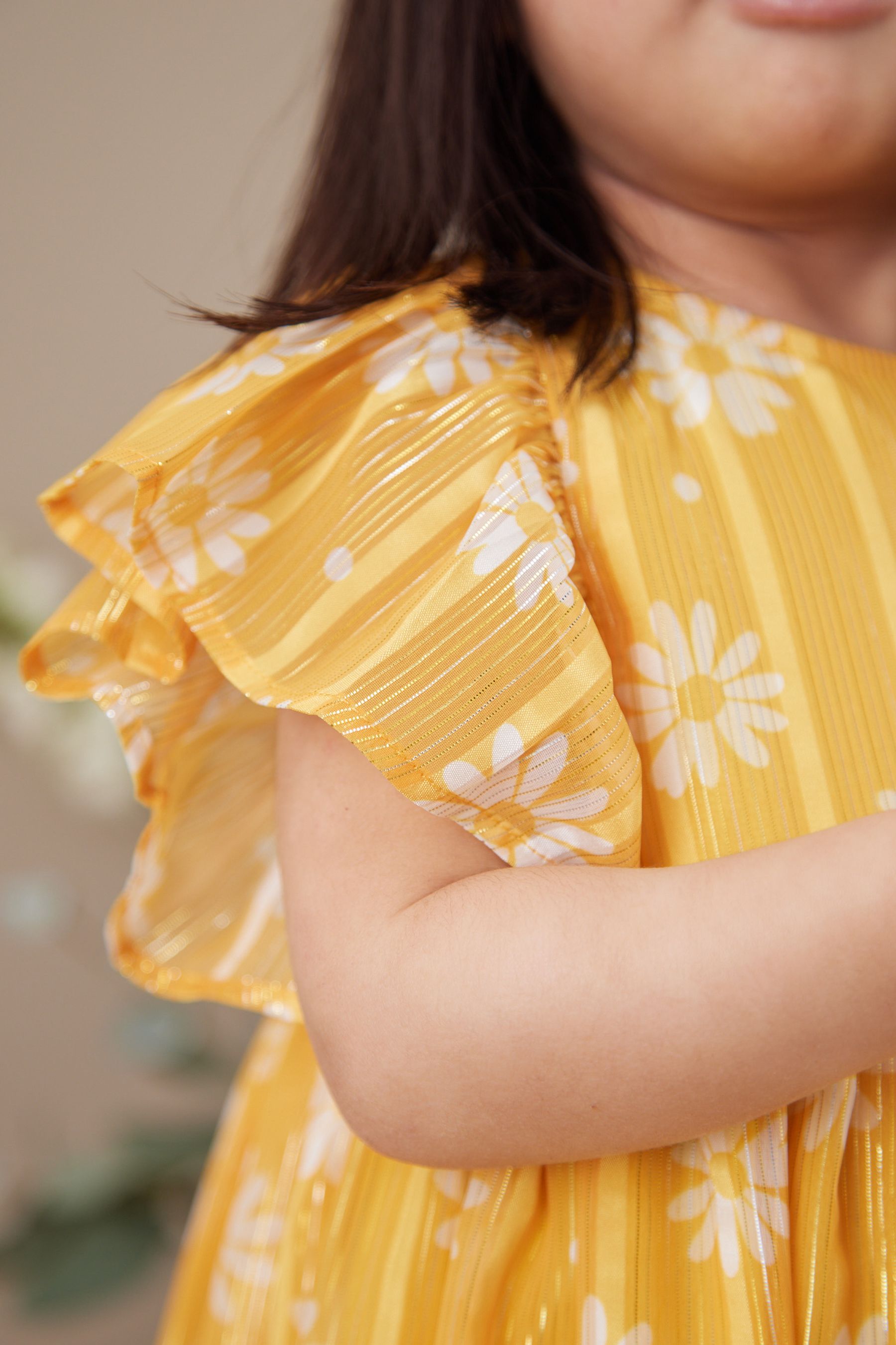 Yellow Daisy Printed Sparkle Dress (3mths-8yrs)