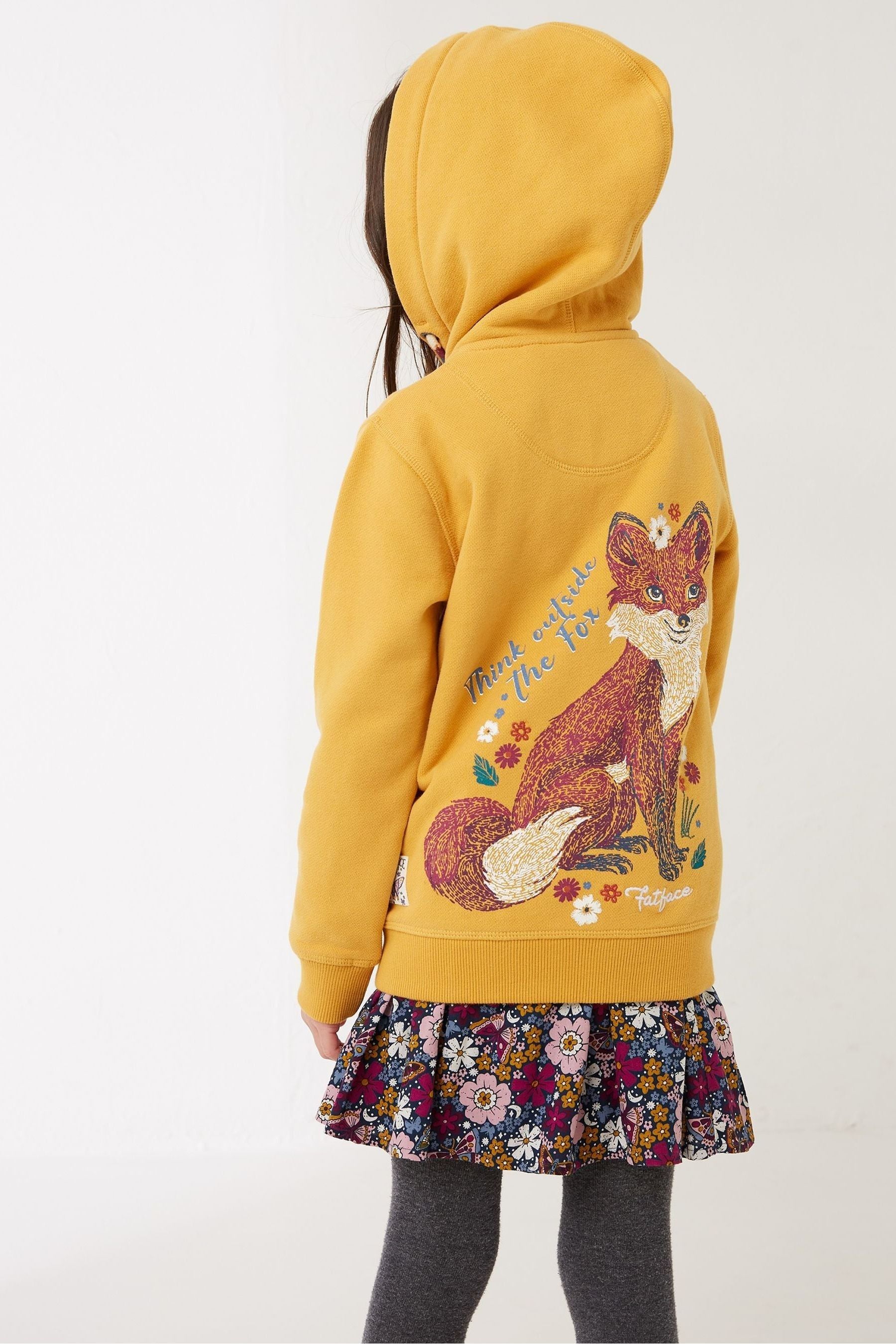 FatFace Yellow Sketch Fox Zip Hoodie