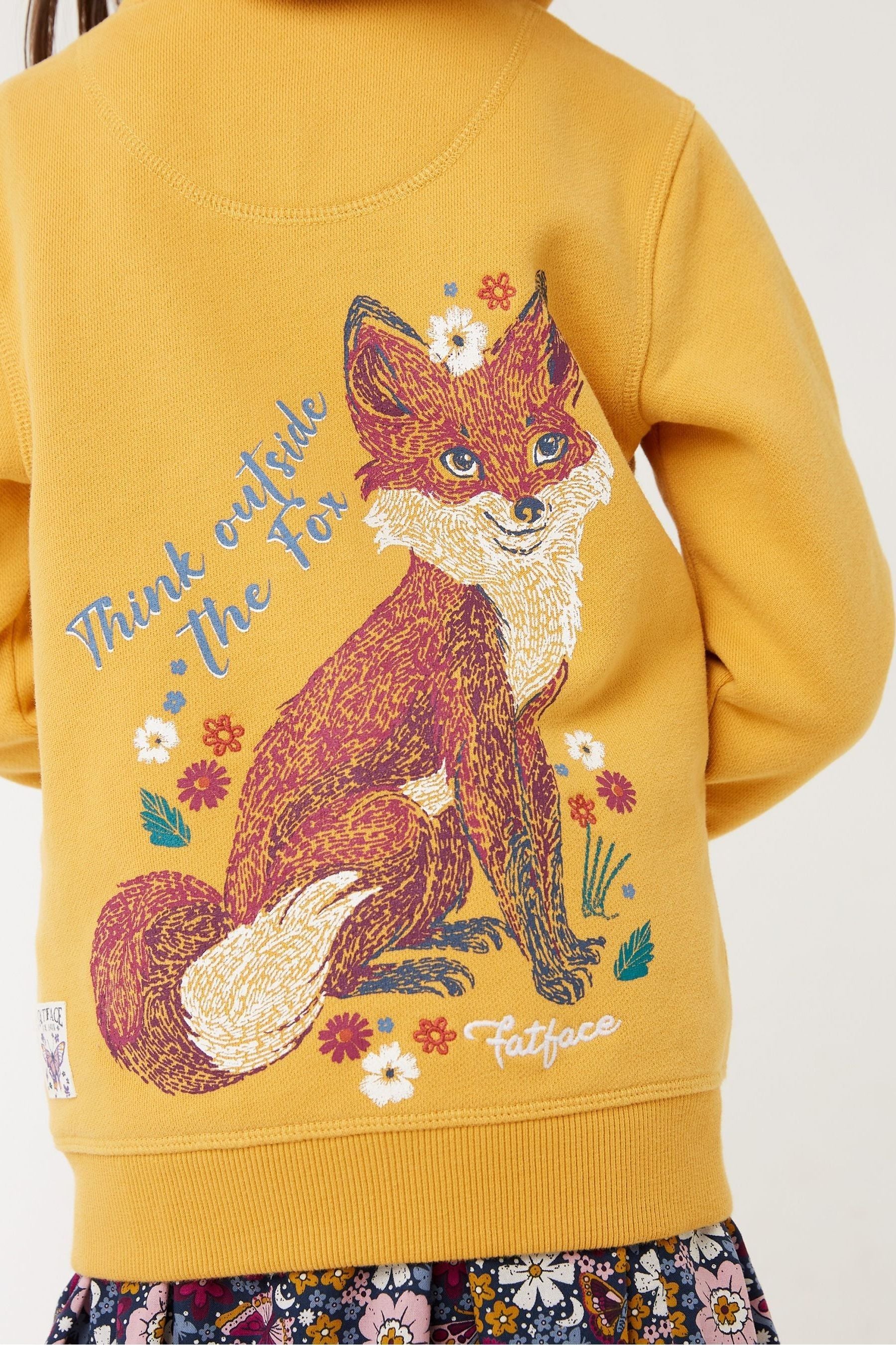 FatFace Yellow Sketch Fox Zip Hoodie