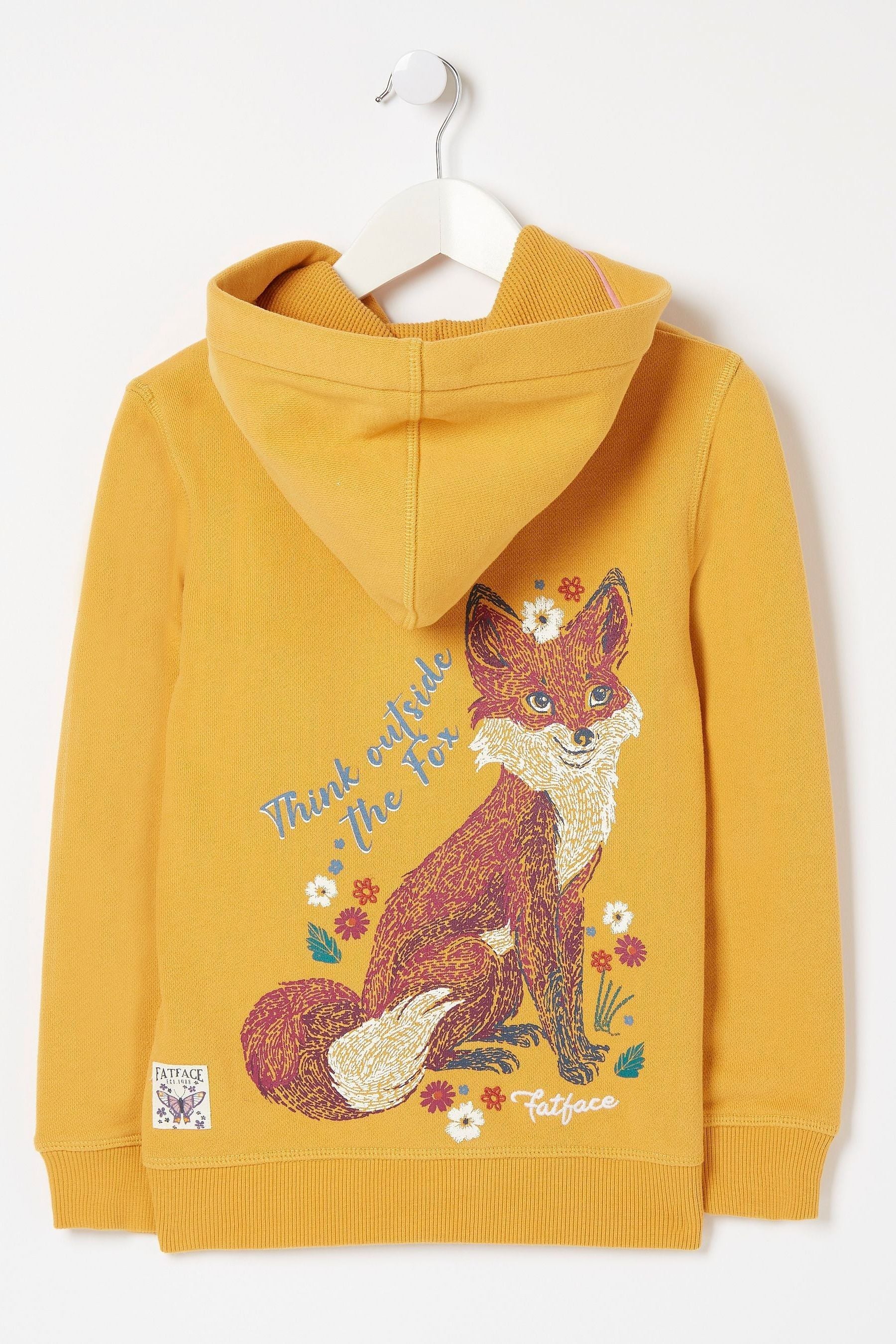 FatFace Yellow Sketch Fox Zip Hoodie