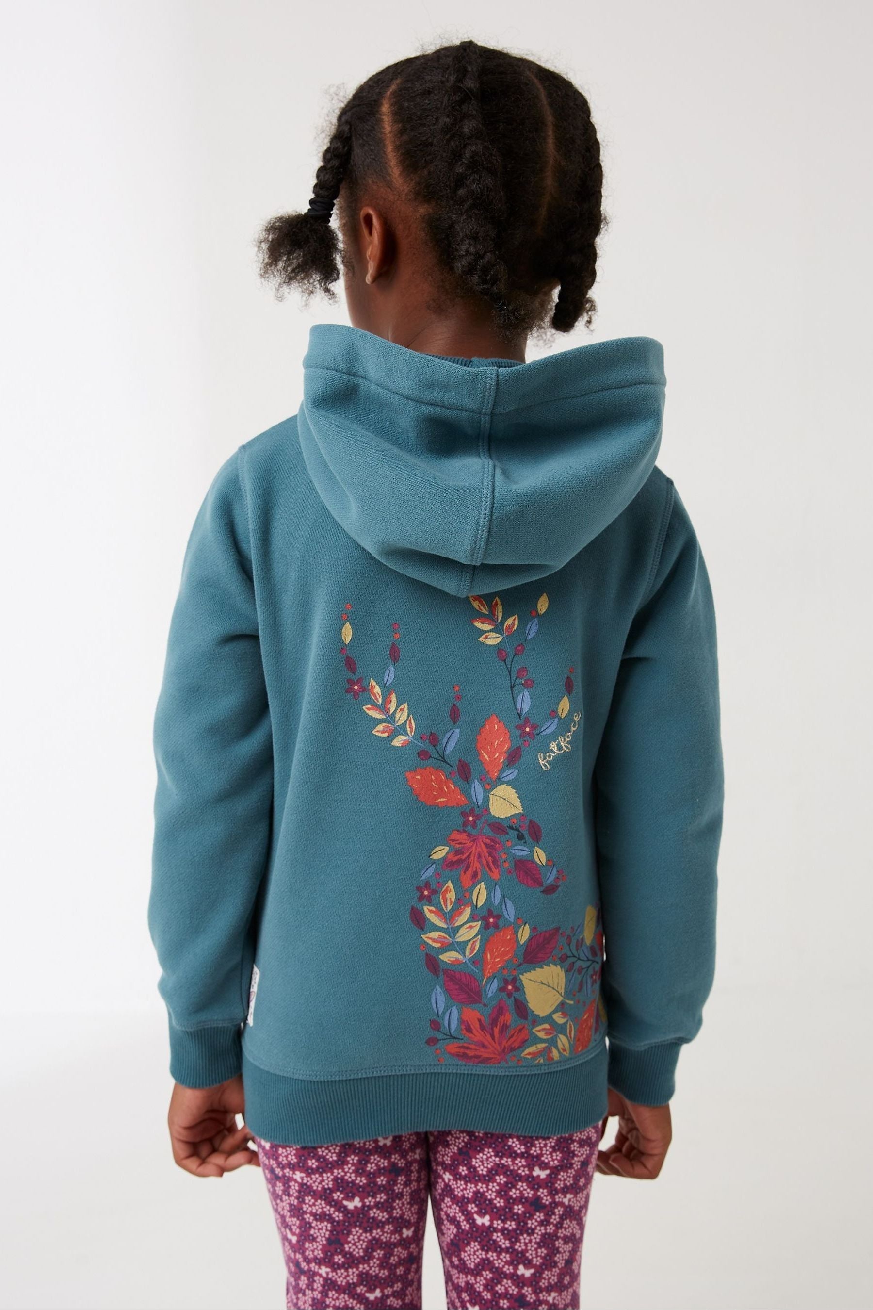 FatFace Green Deer Floral Zip Hoodie