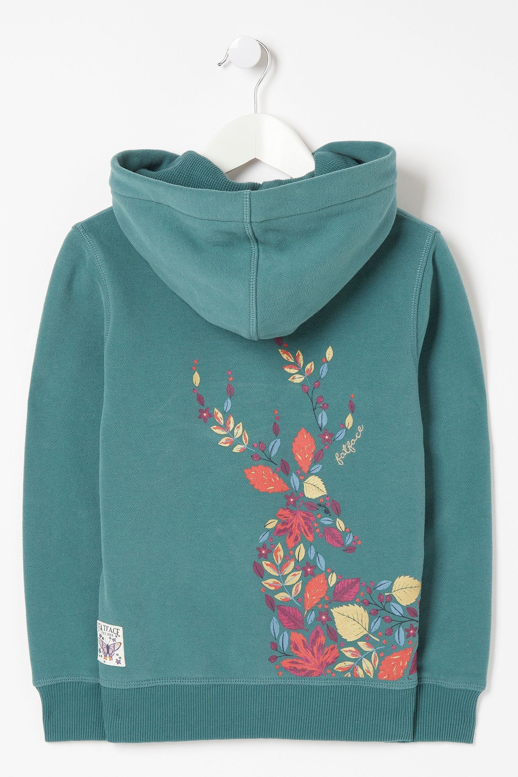 FatFace Green Deer Floral Zip Hoodie