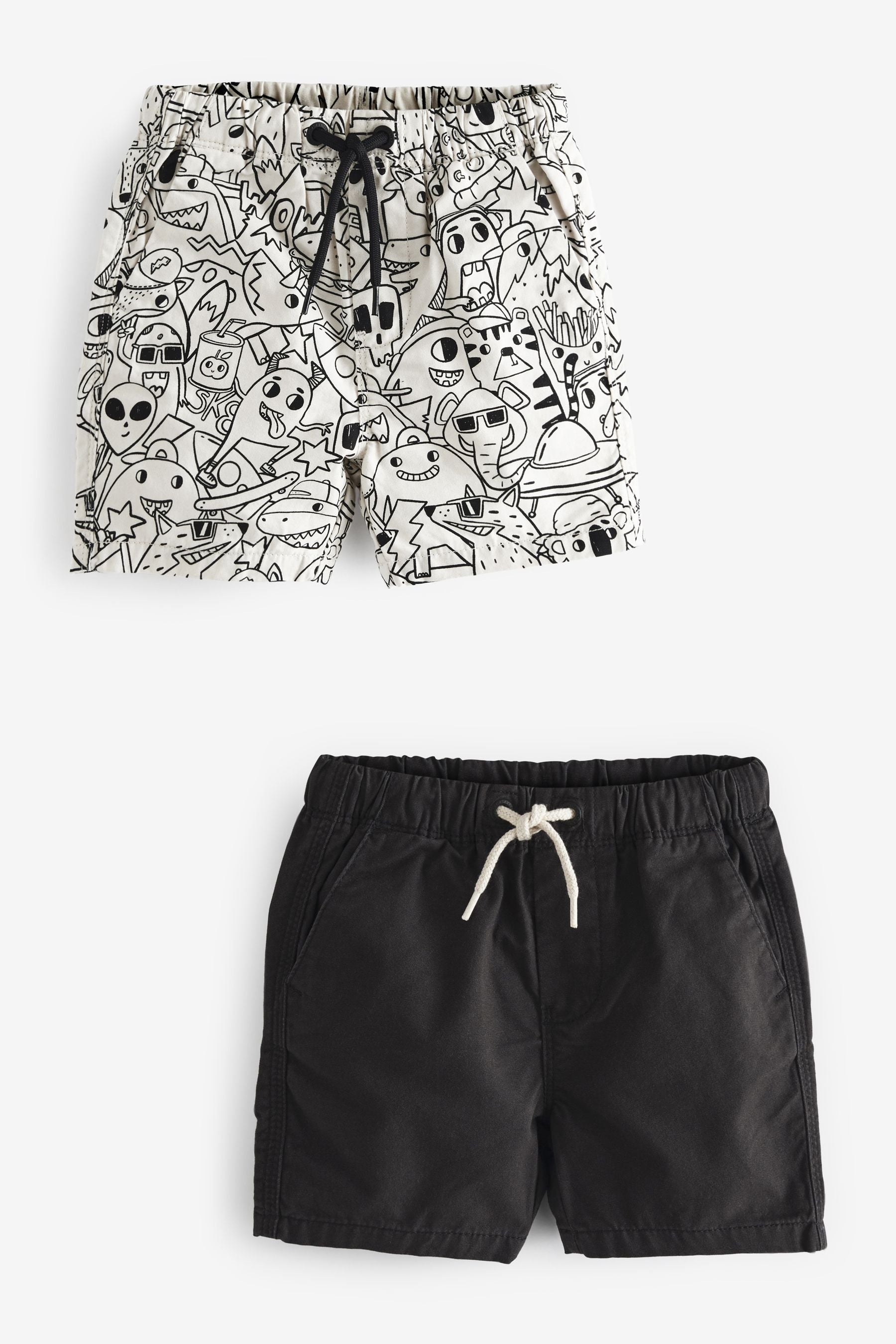 Black/Ecru Cream Print Pull-On Shorts 2 Pack (3mths-7yrs)