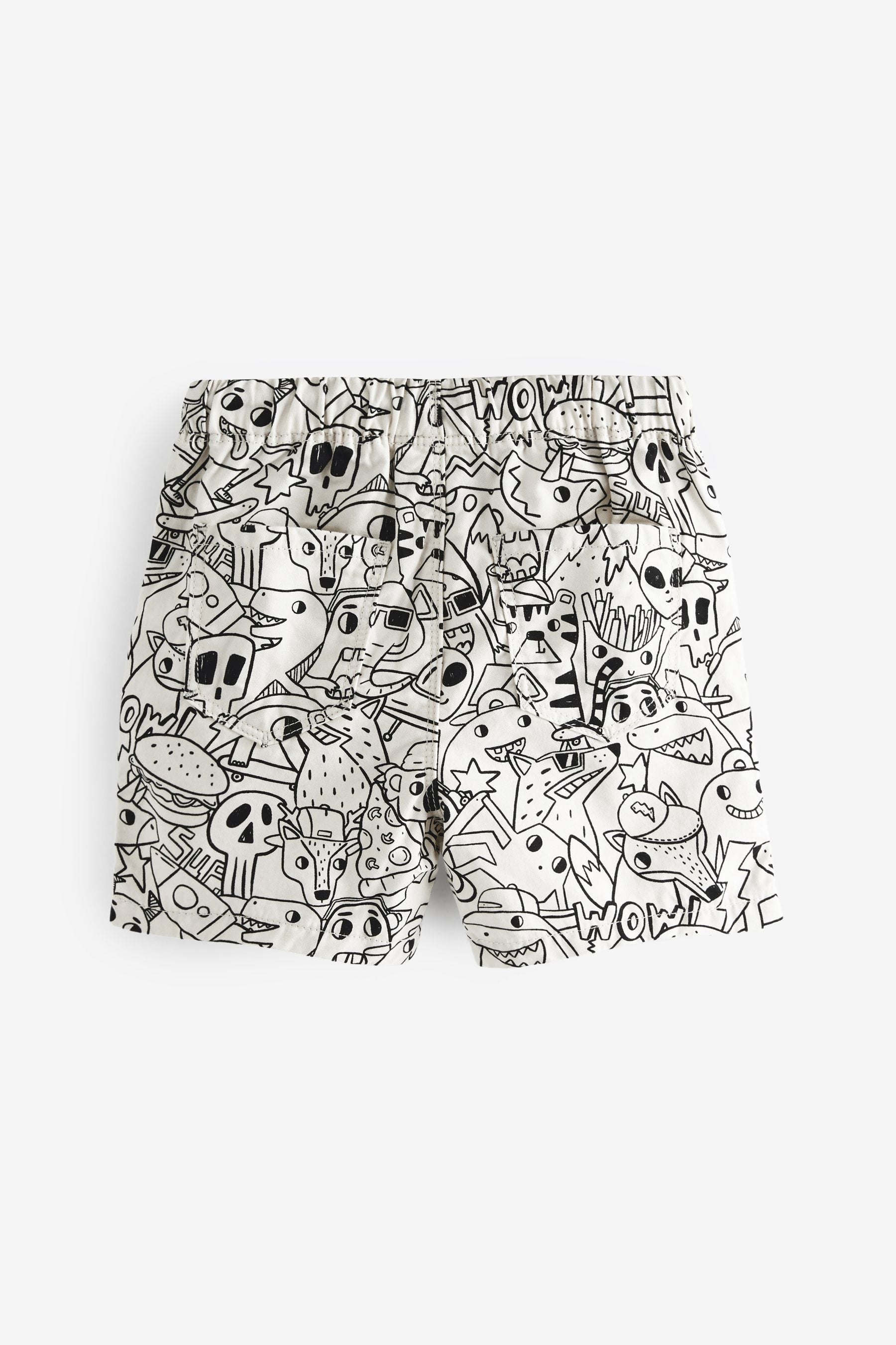 Black/Ecru Cream Print Pull-On Shorts 2 Pack (3mths-7yrs)