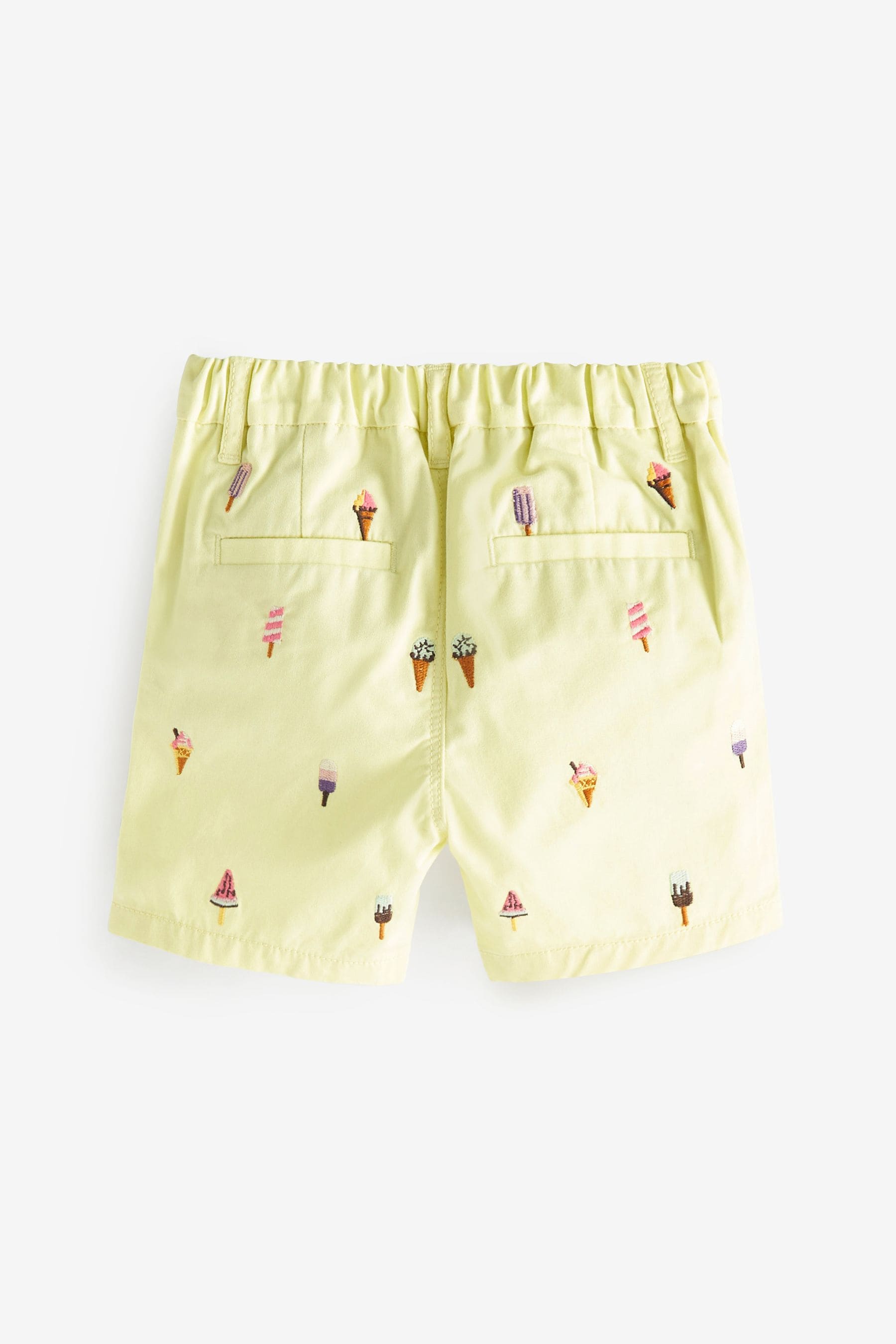 Lemon Yellow Ice Cream Embroidered Chino Shorts (3mths-7yrs)