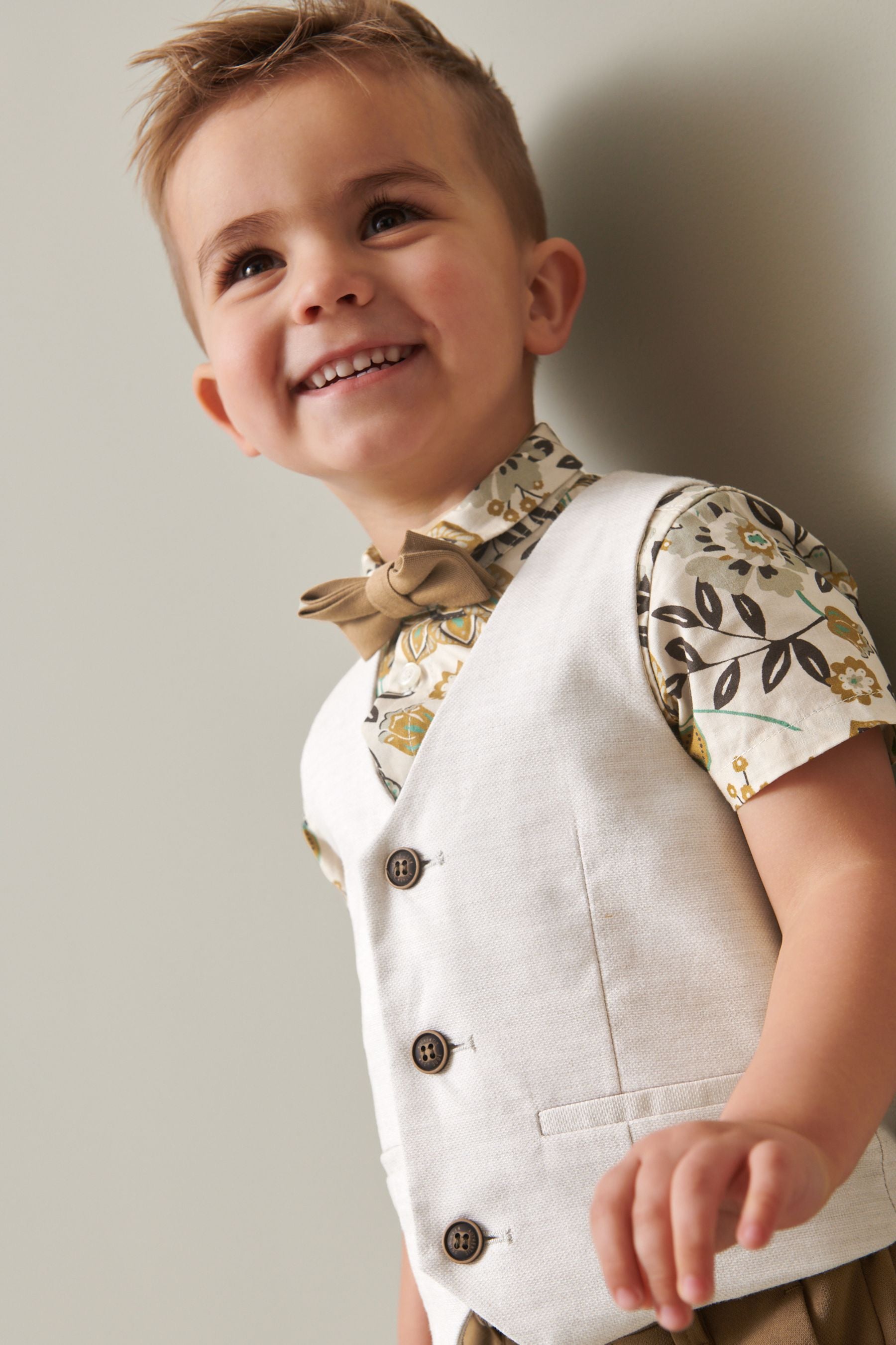 Ecru Tropical Print 2pc Waistcoat & Shirt Set (3mths-9yrs)