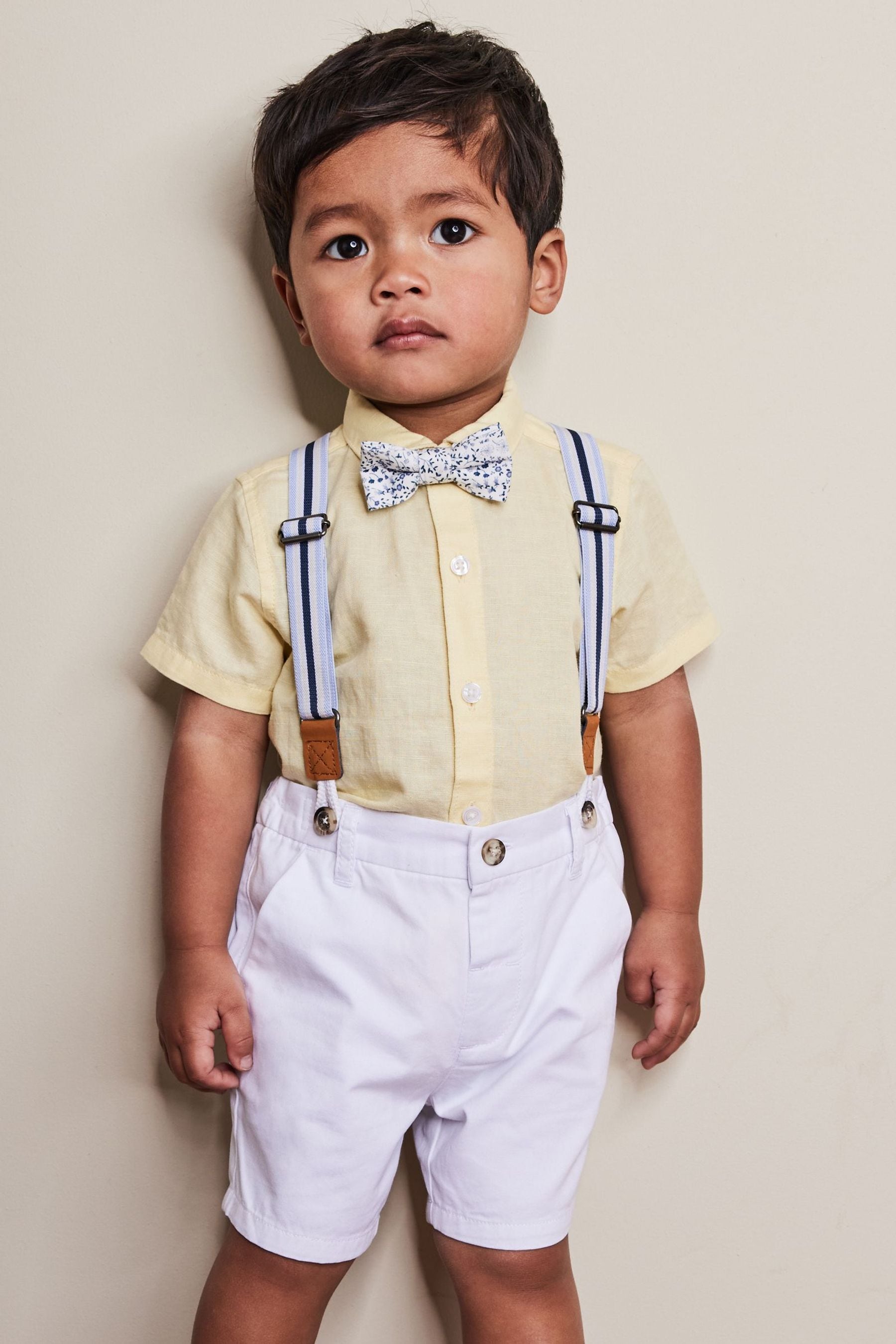 Yellow Shirt, Shorts And Bow Tie Set With Braces (3mths-9yrs)