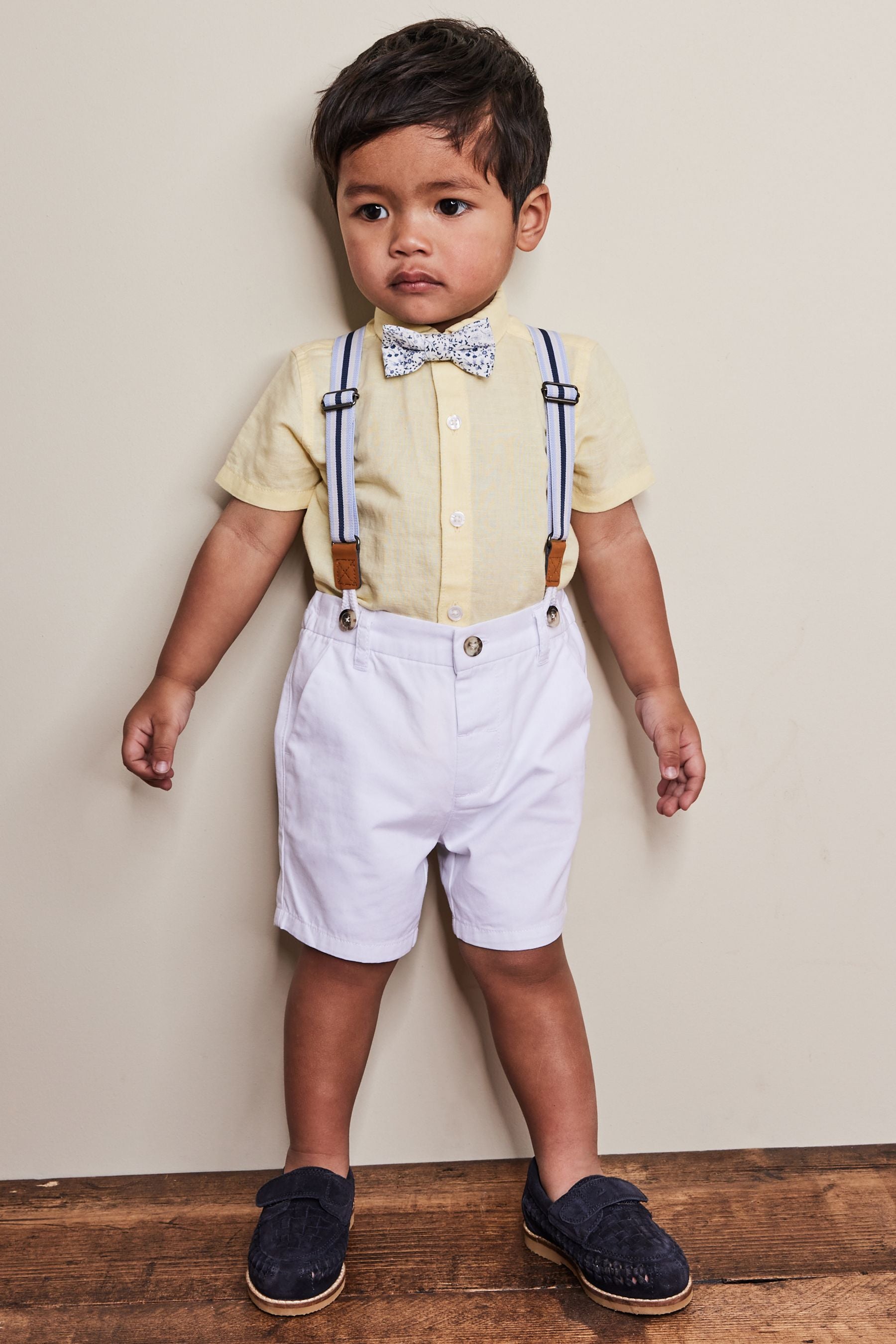 Yellow Shirt, Shorts And Bow Tie Set With Braces (3mths-9yrs)