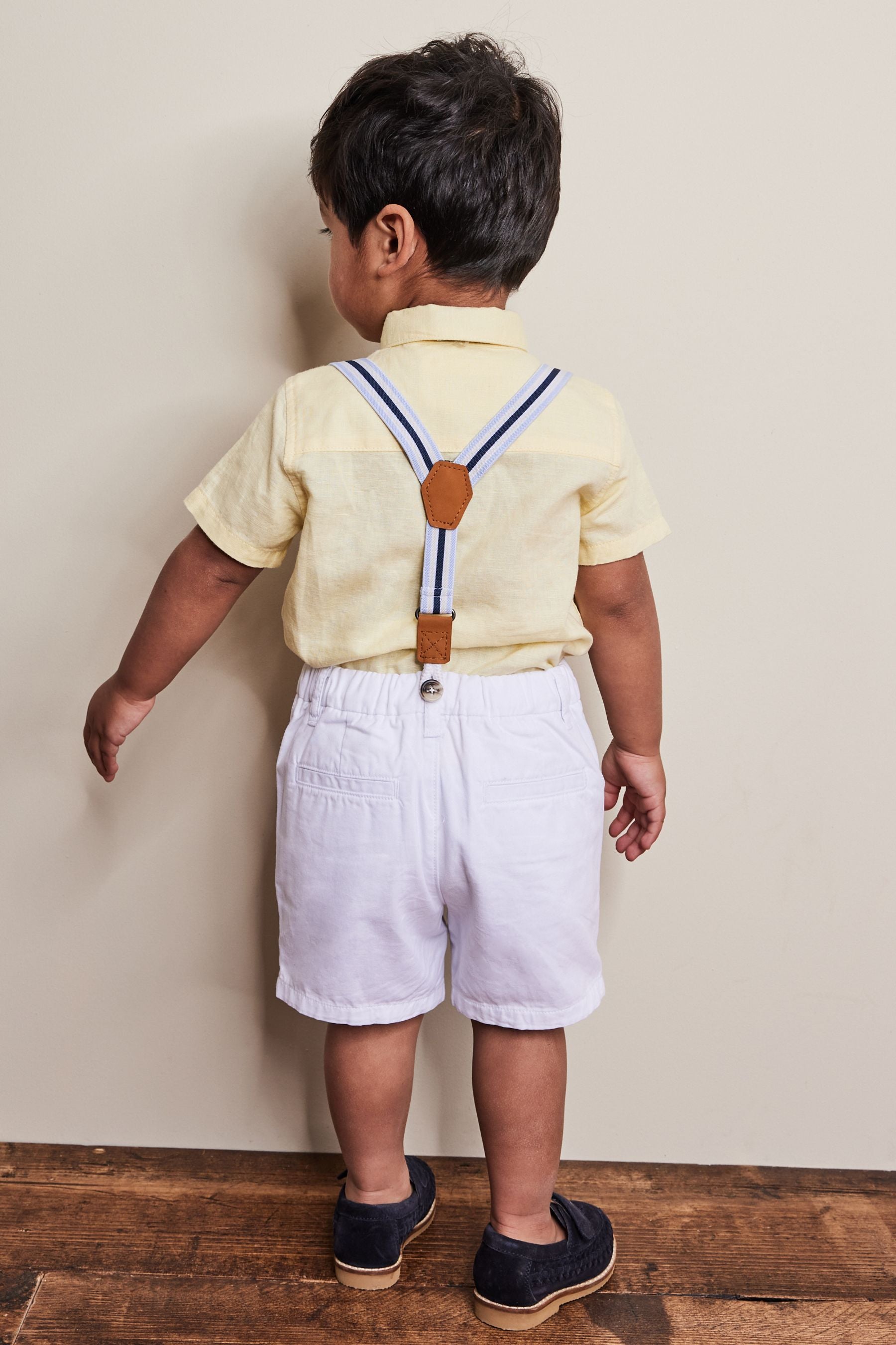 Yellow Shirt, Shorts And Bow Tie Set With Braces (3mths-9yrs)