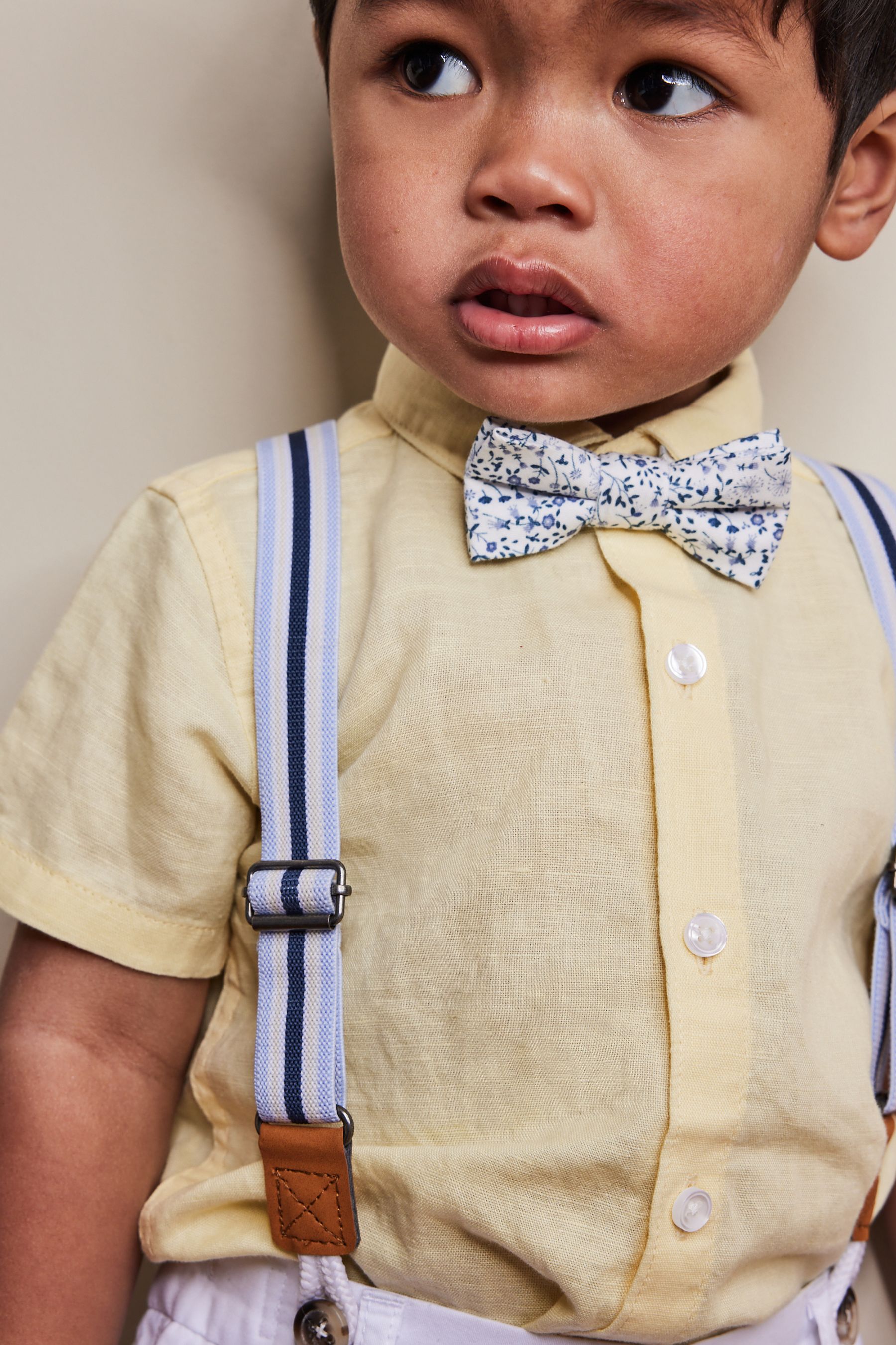 Yellow Shirt, Shorts And Bow Tie Set With Braces (3mths-9yrs)