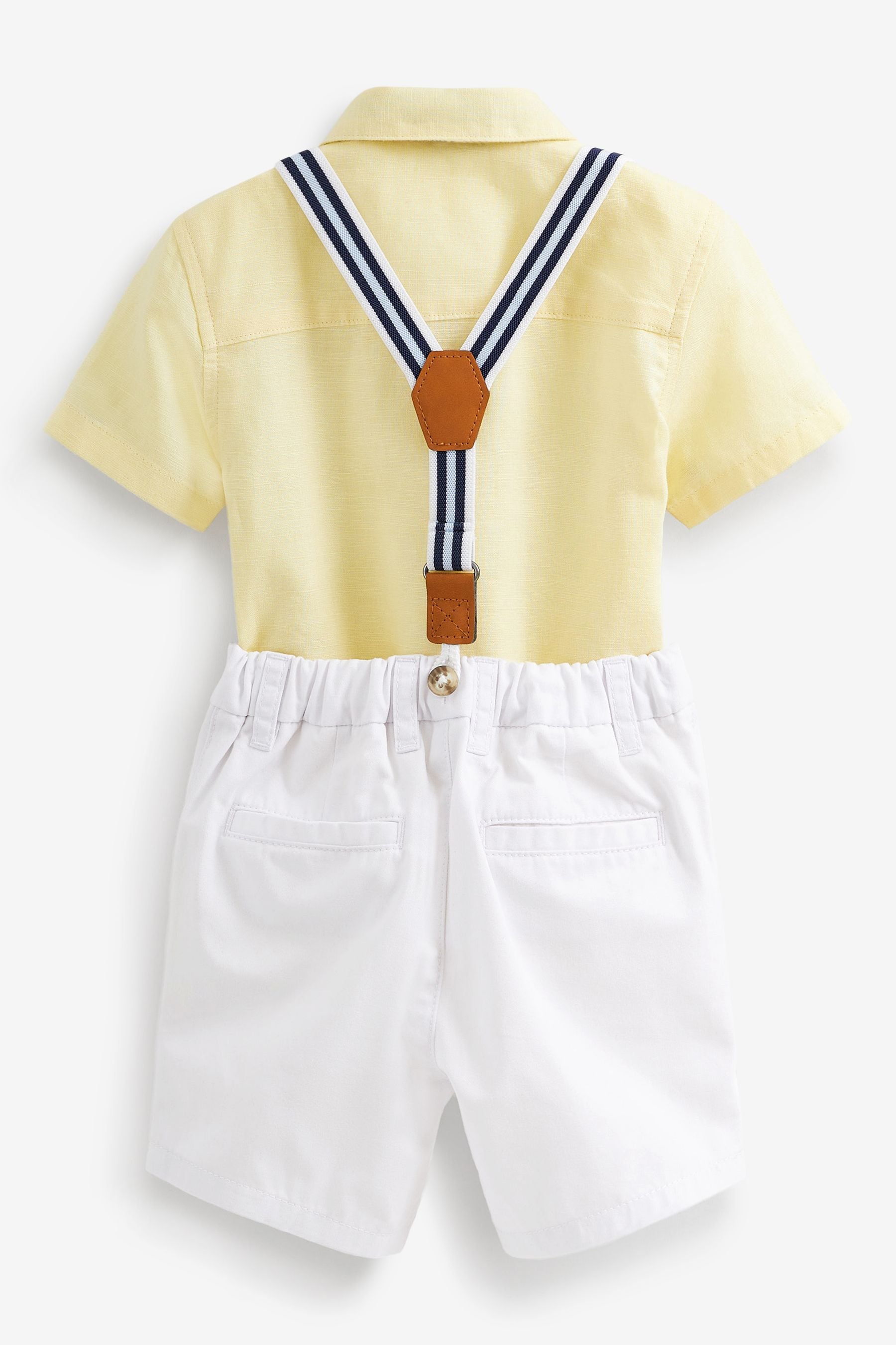 Yellow Shirt, Shorts And Bow Tie Set With Braces (3mths-9yrs)