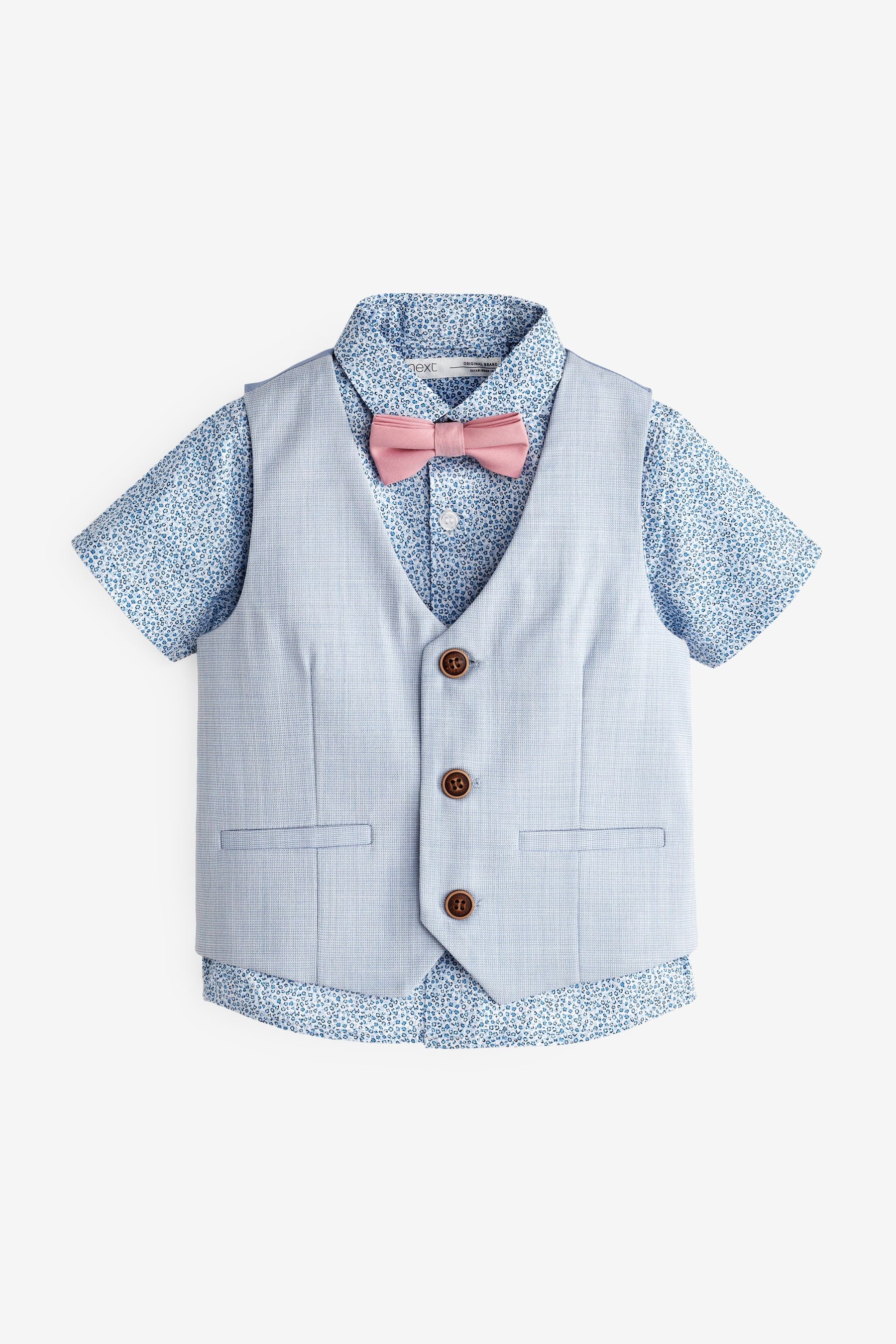 Blue Floral 3pc Waistcoat, Shirt & Bow Tie Set (3mths-9yrs)