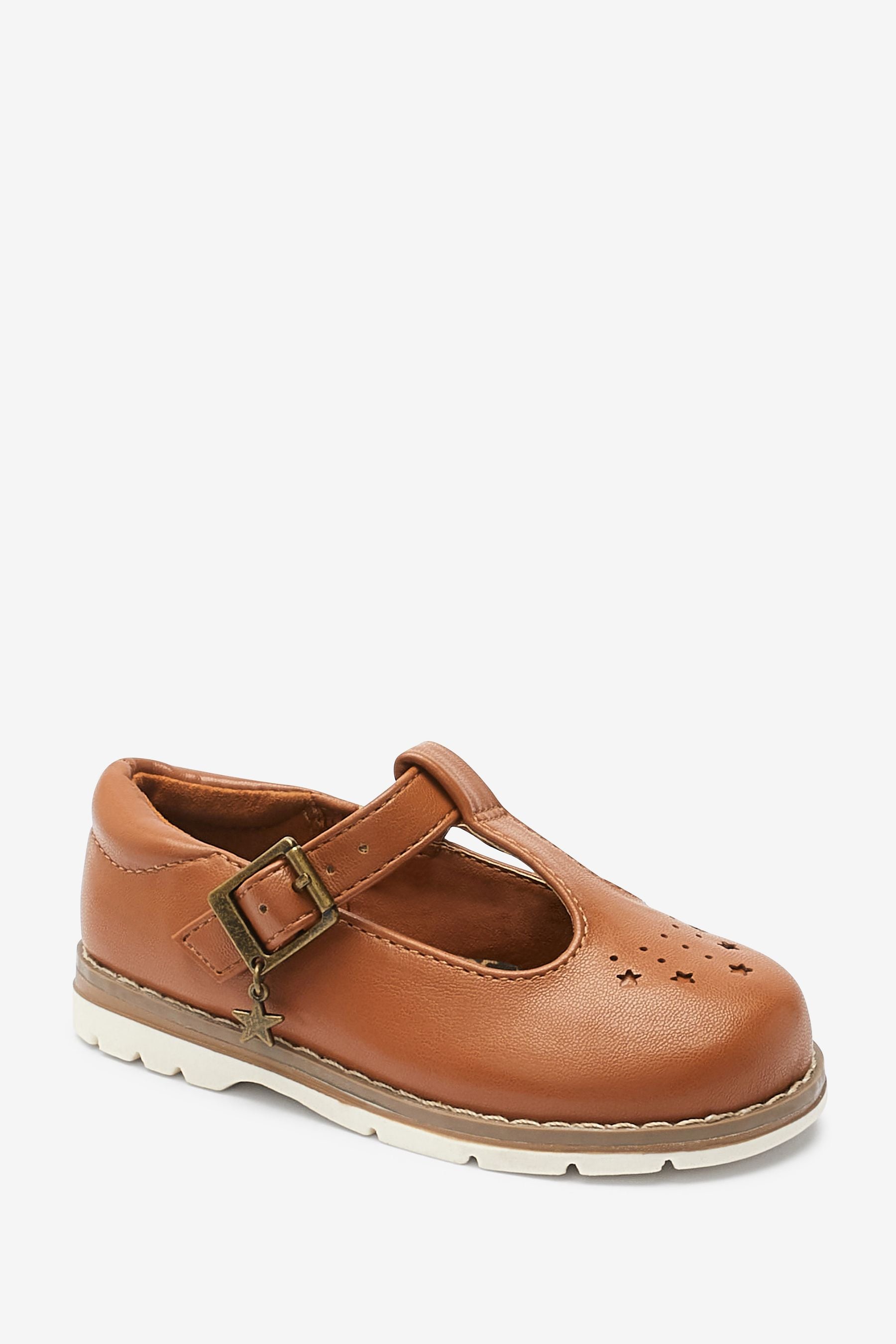 Tan Brown Star Charm T-Bar Shoes