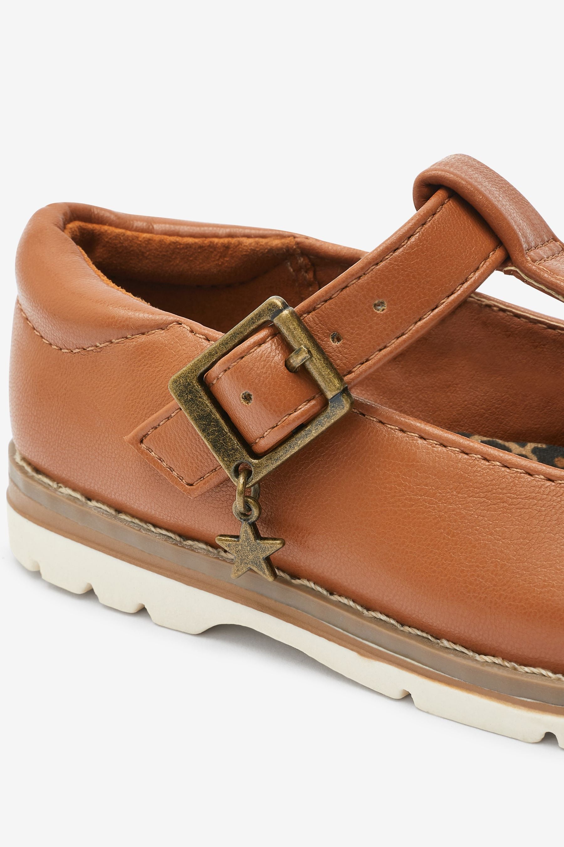 Tan Brown Star Charm T-Bar Shoes