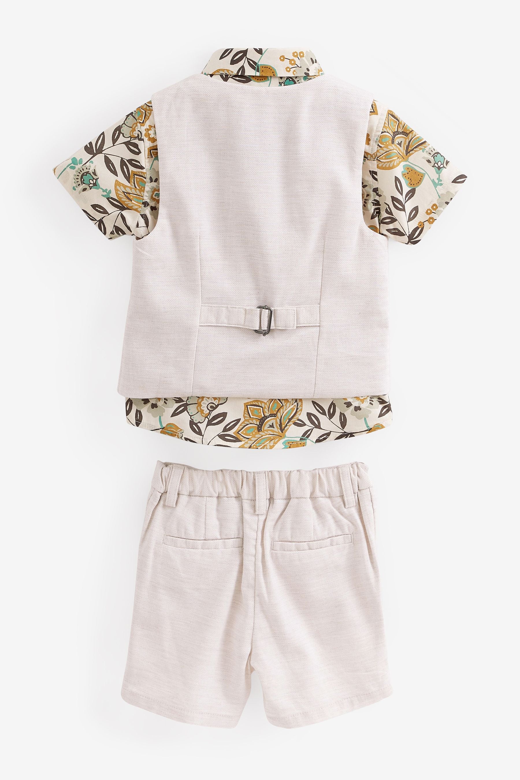 Ecru Tropical Print 3pc Waistcoat, Shirt & Shorts Set (3mths-9yrs)