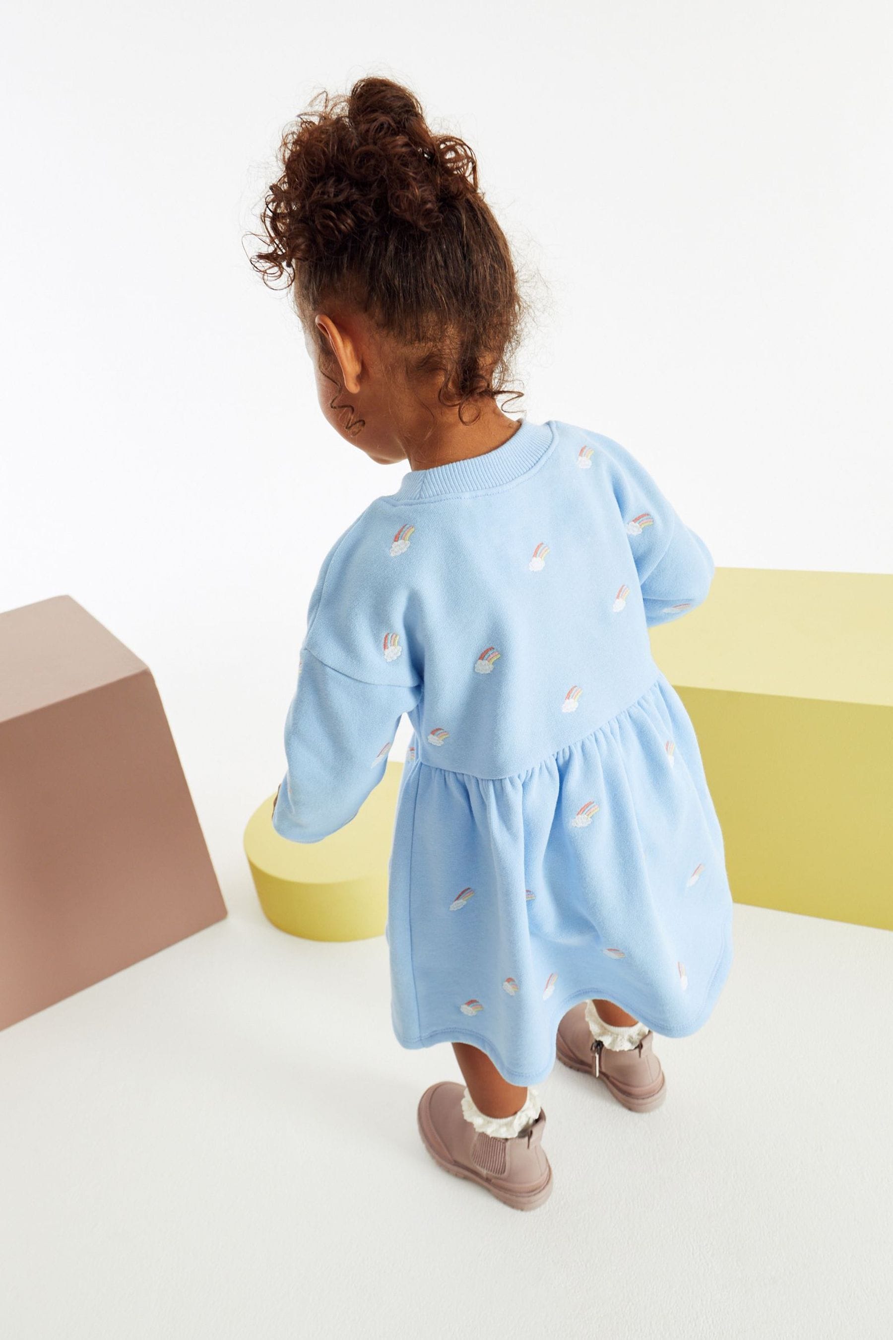 Blue Embroidered Sweat Dress (3mths-7yrs)