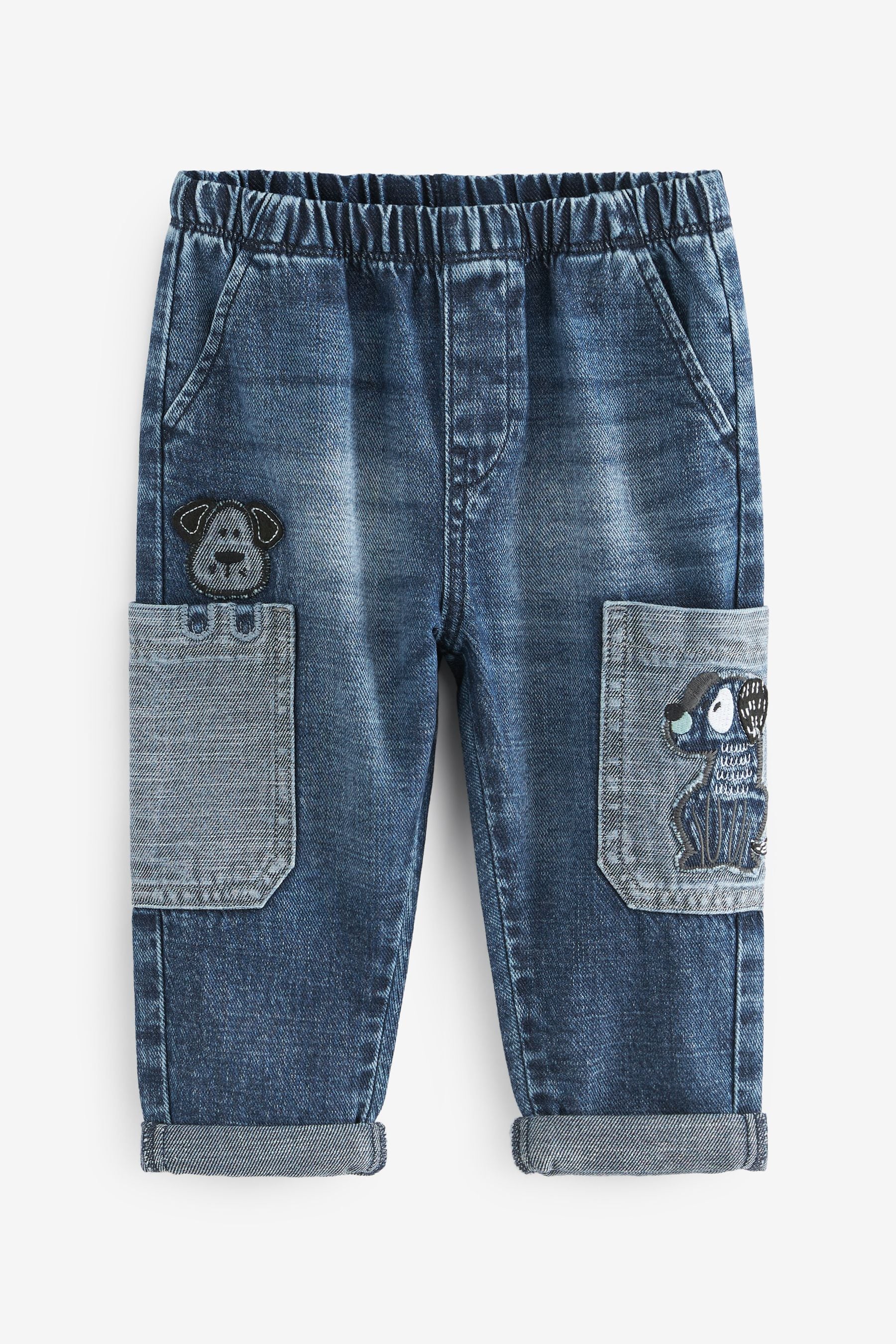 Mid Blue Denim Pull-On Jeans With Dog Character (3mths-7yrs)