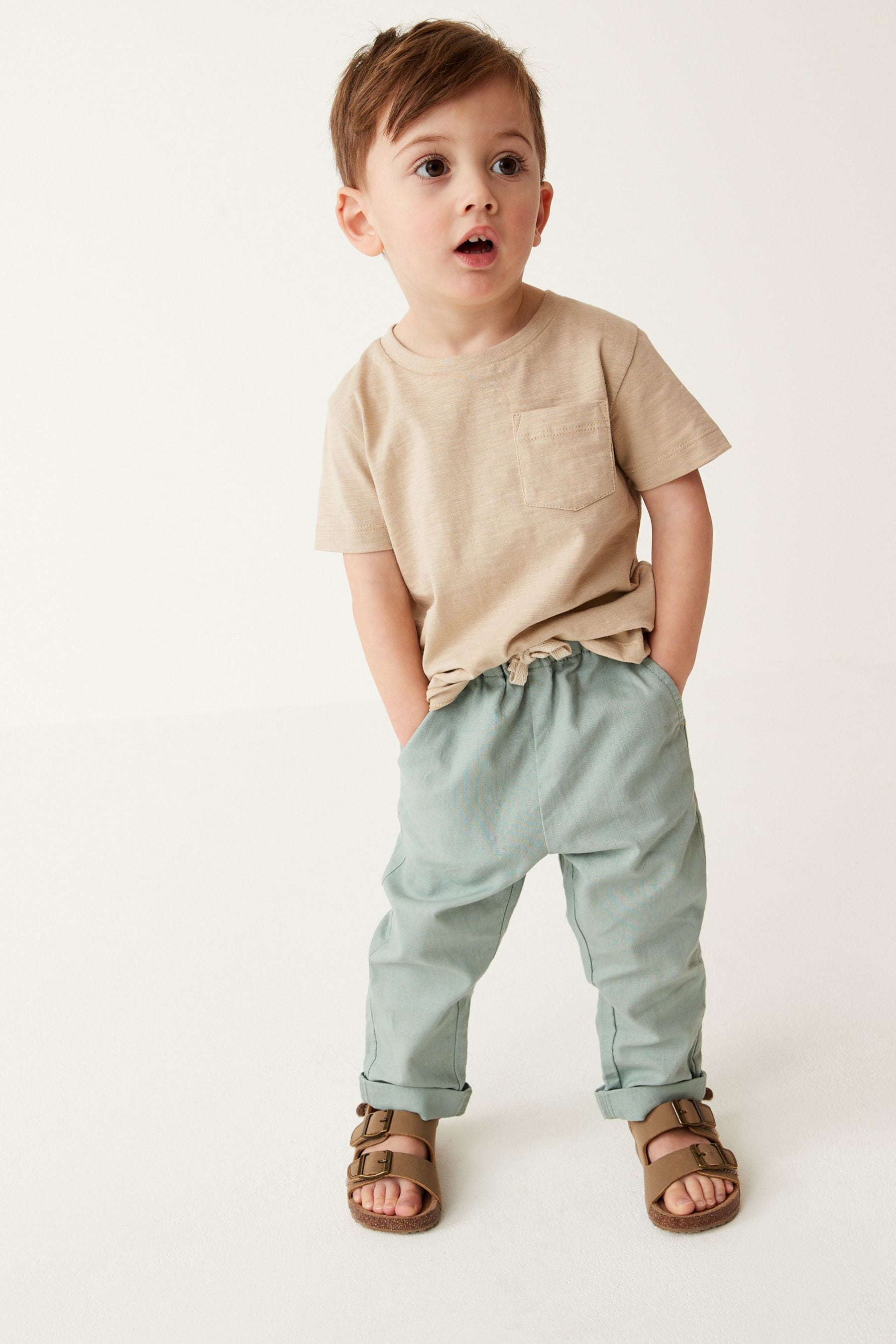 Green Linen Blend Pull-On Trousers (3mths-7yrs)