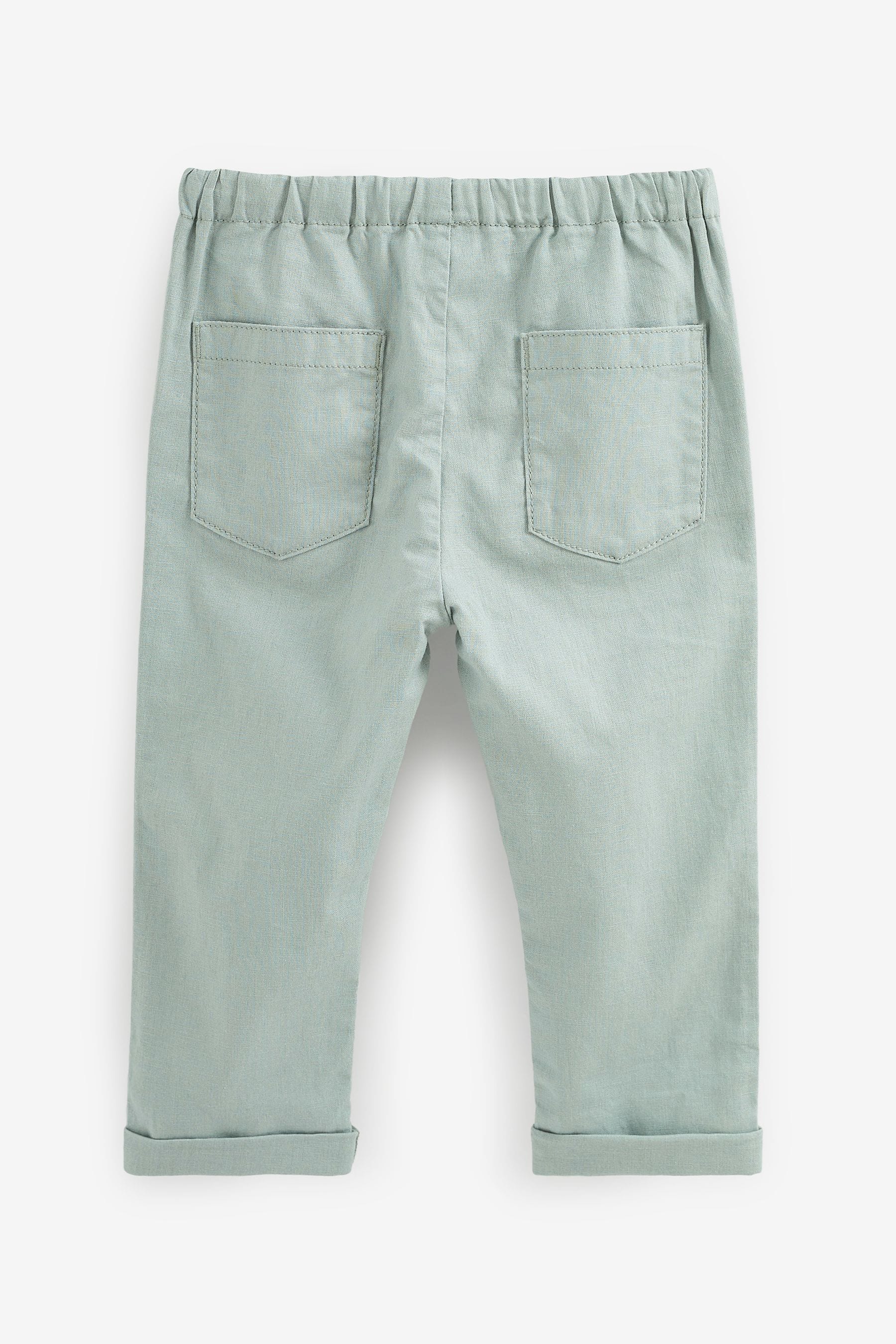 Green Linen Blend Pull-On Trousers (3mths-7yrs)