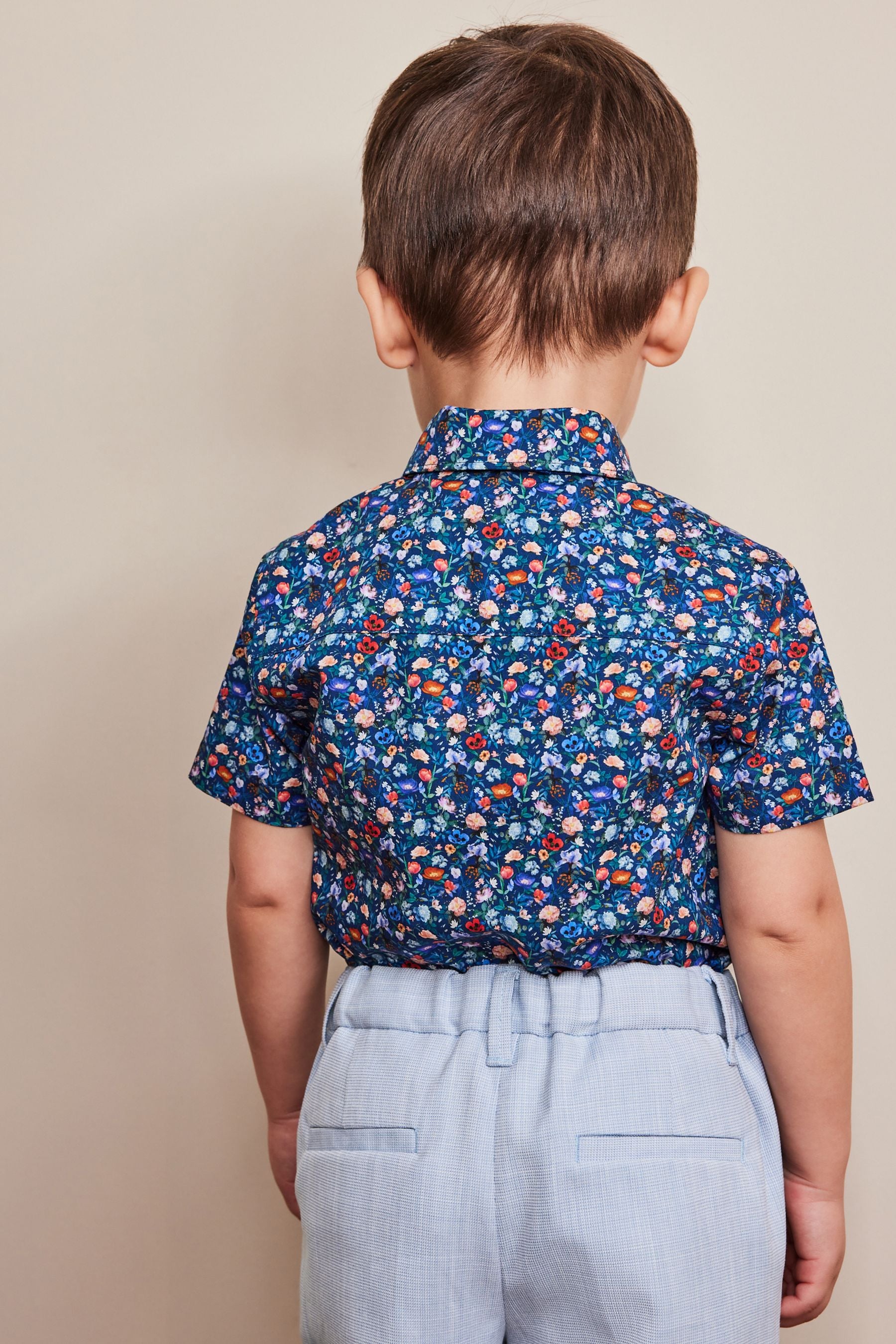 Navy Blue Ditsy Floral Short Sleeve Shirt & Bow Tie Set (3mths-7yrs)