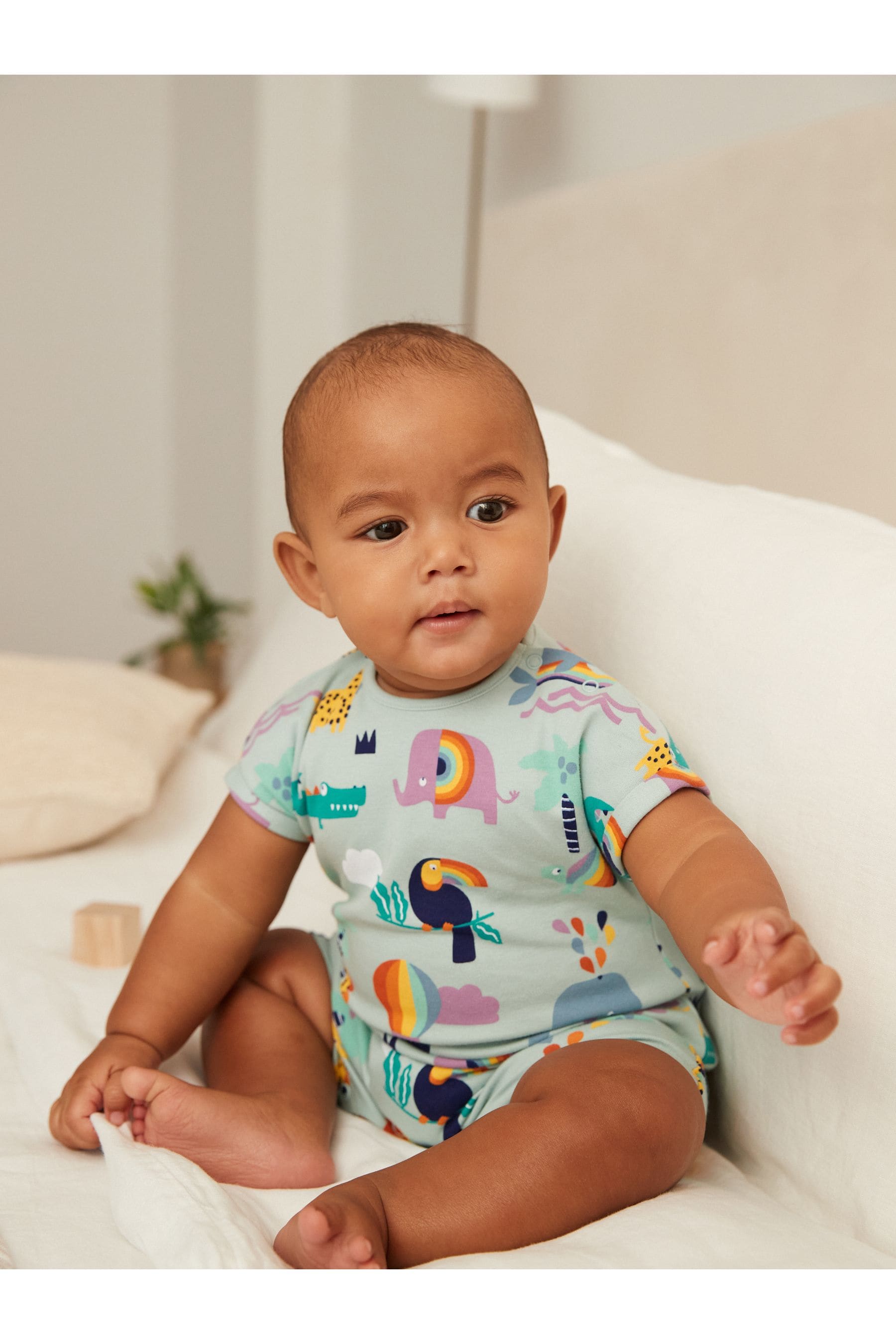 Teal Blue Elephant Baby Rompers 3 Pack